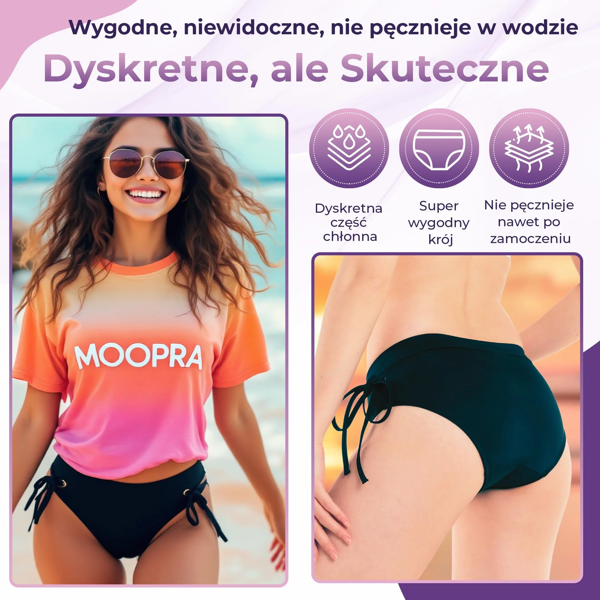 Strój Kąpielowy Menstruacyjny Damski AquaSecure Lekki Średni Przepływ Wielorazowy OEKO-TEX