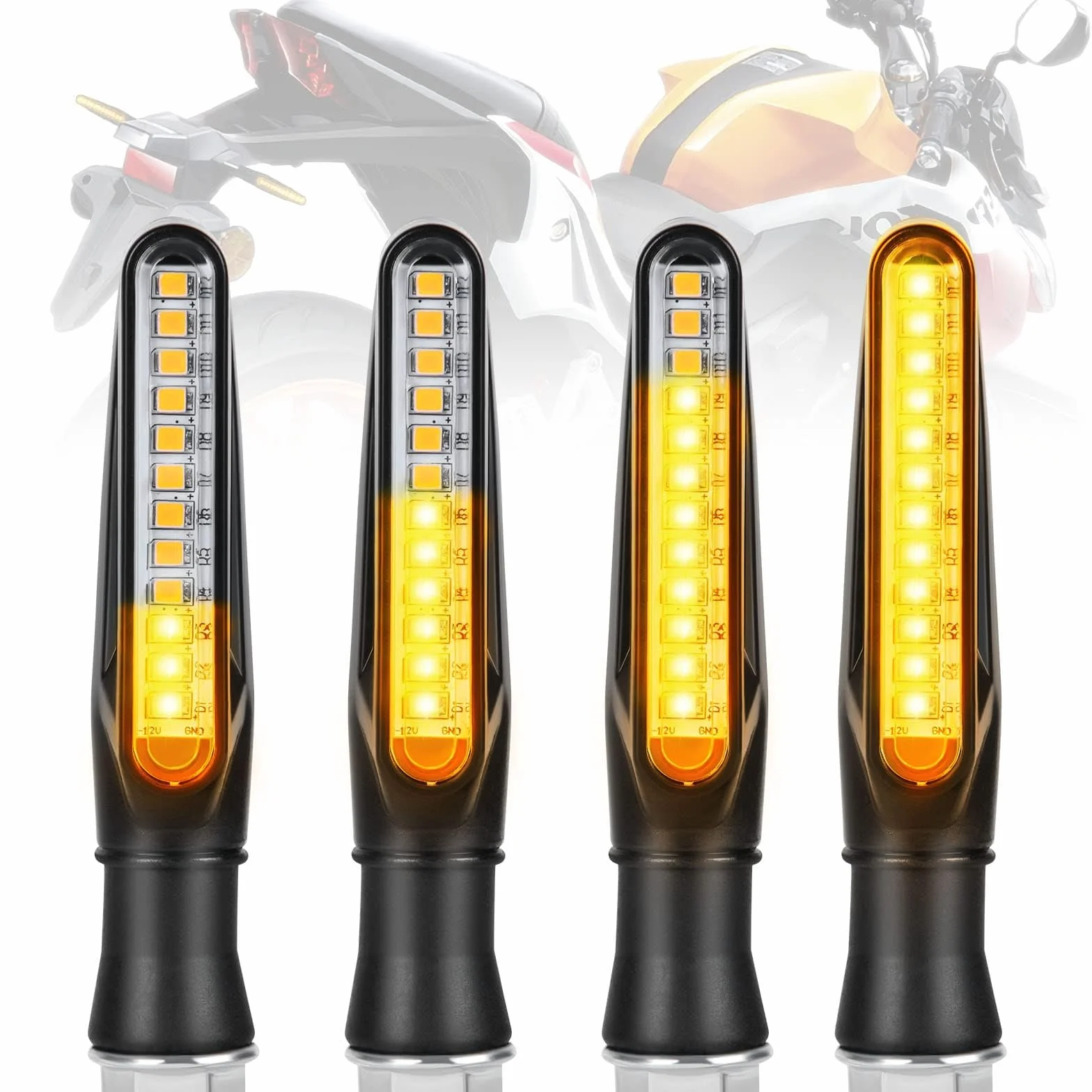 URAQT 4 szt. kierunkowskazów motocyklowych, tryb Flowing, kierunkowskazy motocyklowe, 12 V, 12 diod LED, uniwersalne, wodoodporne, do quadów Cruiser Off Road