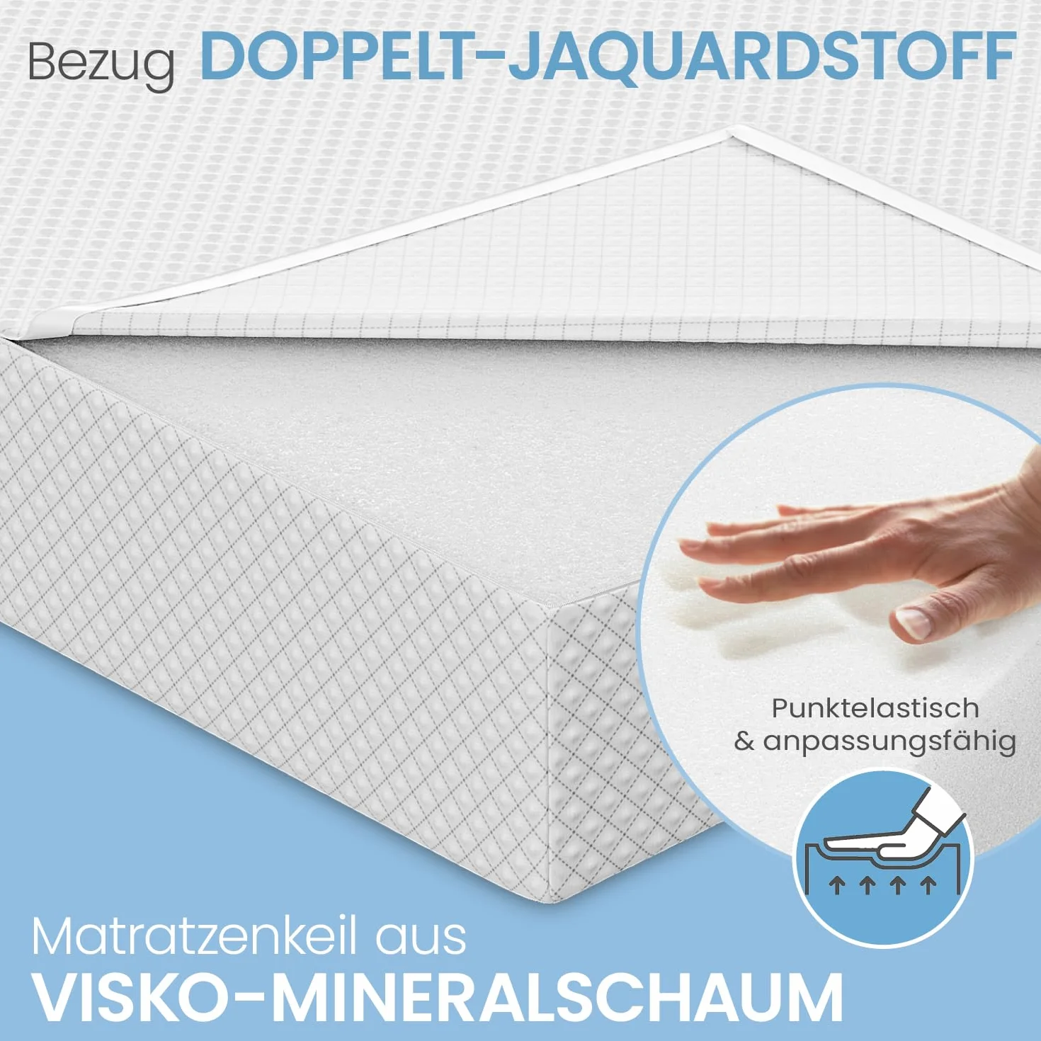 ELONEO poduszka klin do łóżka 80x100 cm pianka wisko-mineralna podwyższenie materaca