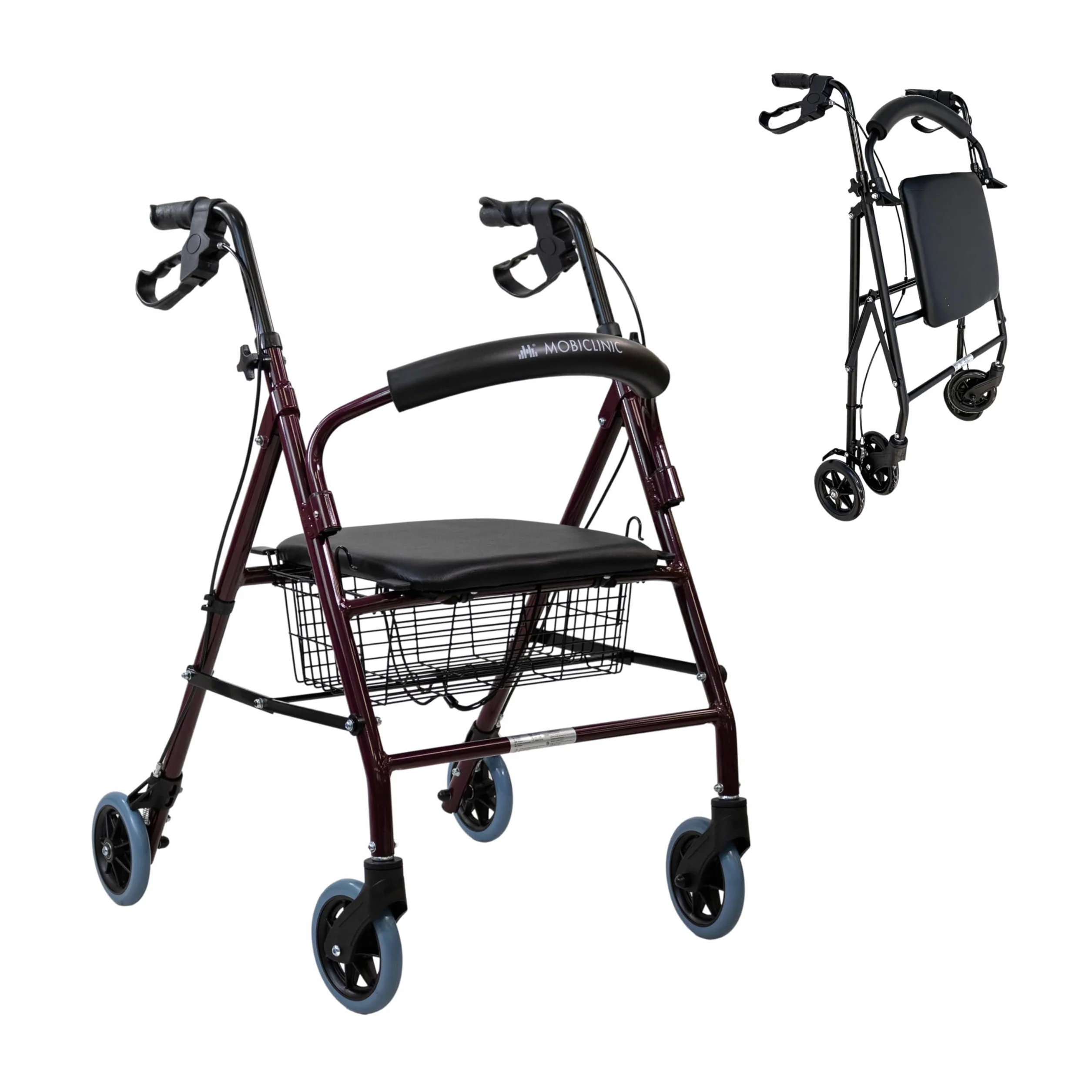 Mobiclinic Escorial Chodzik Składany Aluminium 4 Koła Hamulce na dźwigniach Siedzisko i oparcie Bordeaux