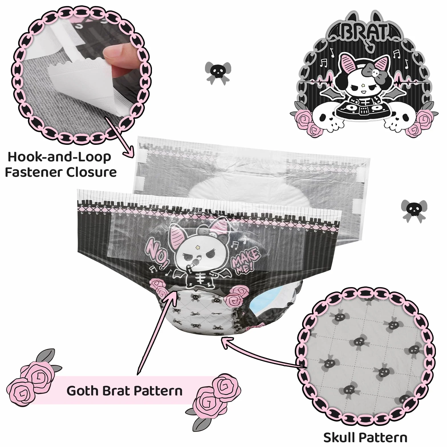 LittleForBig Chłonny Ultra 7000 ml Pielucha dla dorosłych 10 sztuk Goth Brat XL