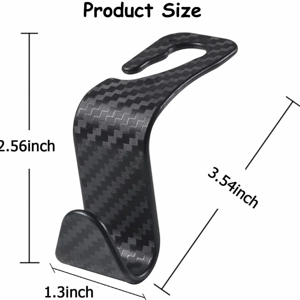 Haczyki na zagłówki samochodowe, uniwersalny haczyk na oparcie fotela samochodowego, uchwyt na zagłówek tylnego siedzenia samochodowego, czarny (4 sztuki) (Carbon Fiber Black)