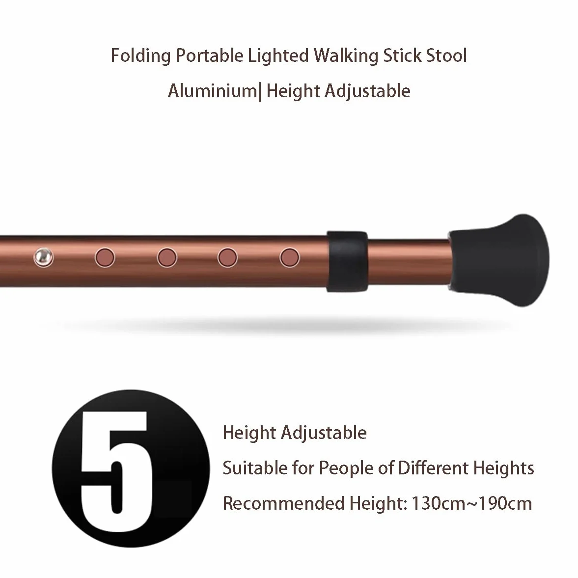 GX Non-Slip Cane Seat, Height Adjustable Crutch Chair with LED Light, Folding Aluminium Alloy Walking Stick with Seat for Seniors