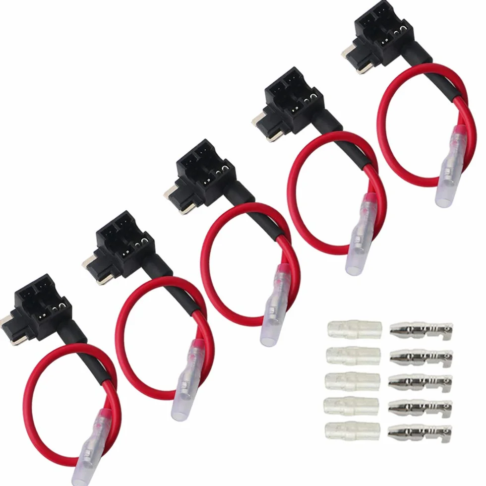 5 sztuk Premium 12 V / 24 V ACN niskoprofilowy zawór bezpiecznikowy dodatkowy obwód, uchwyt bezpiecznika Piggyback, z wiązką przewodów i 6 szt. darmowe mikrobezpieczniki