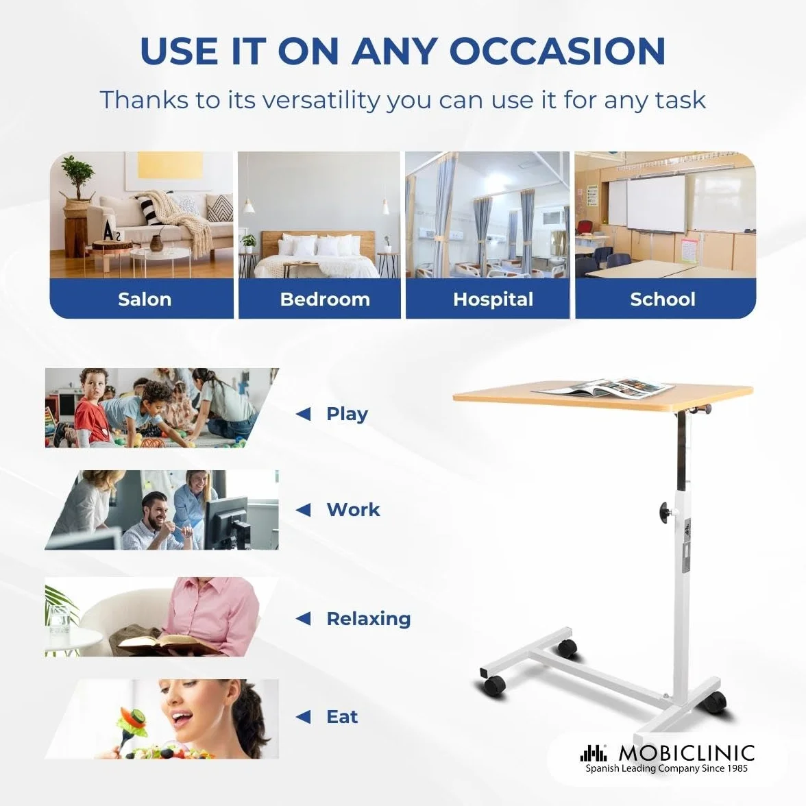 Mobiclinic Stolik pomocniczy regulowany light drewno plateau