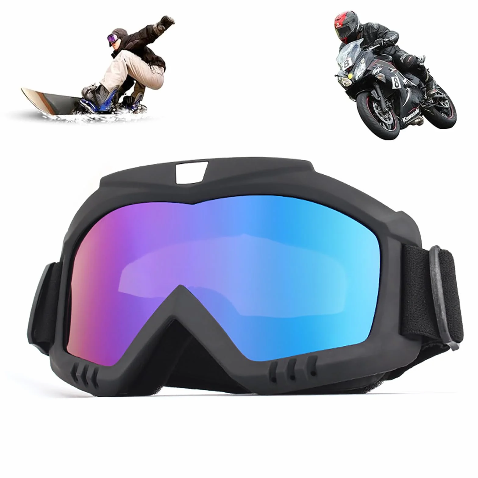 Gogle narciarskie, okulary UV-motocrossowe, okulary do sportów na świeżym powietrzu, do jazdy konnej, wspinaczki/narciarstwa (czarna ramka + kolorowe soczewki)