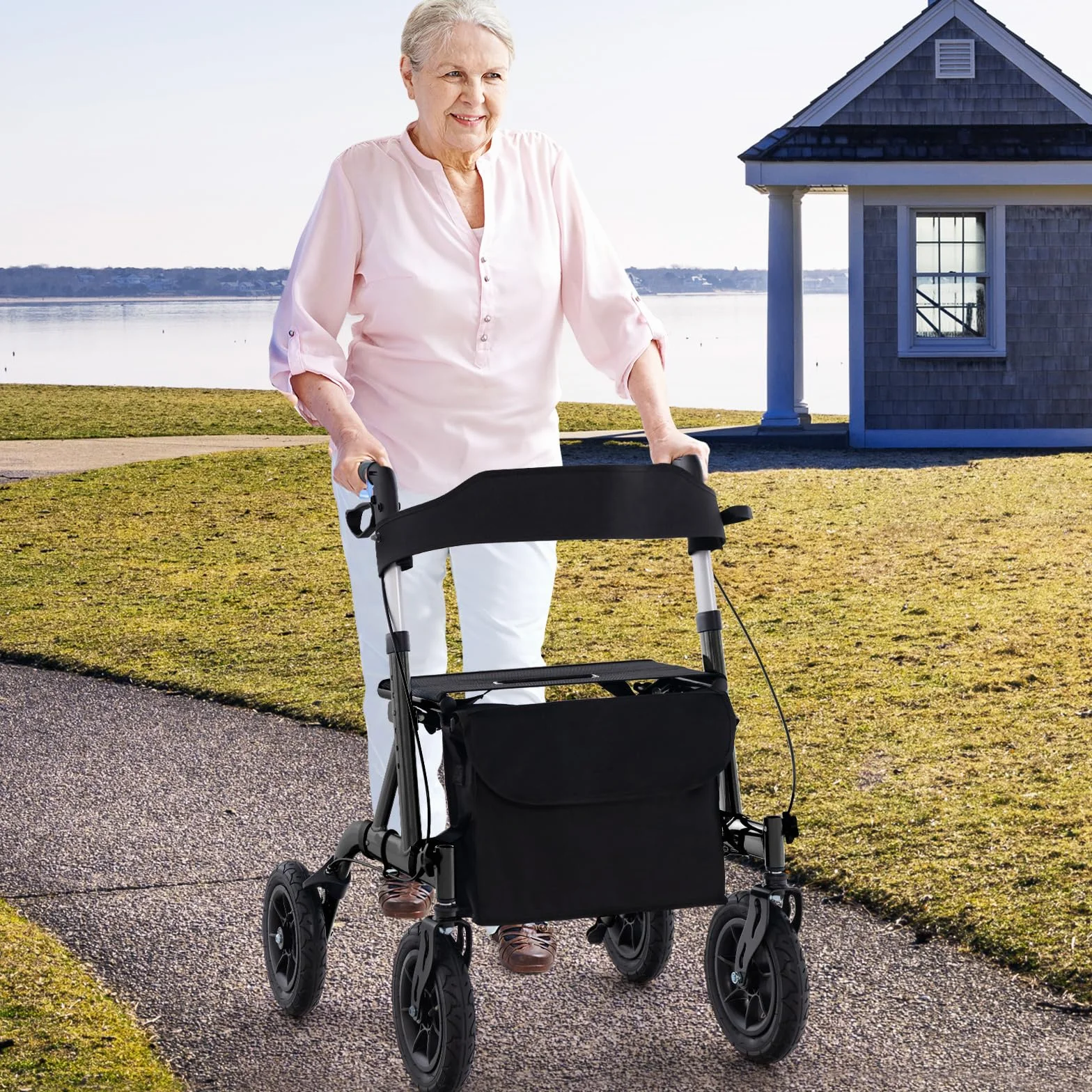GOPLUS Rollator składany, 6-stopniowa regulacja wysokości, aluminiowy, obciążenie do 160 kg