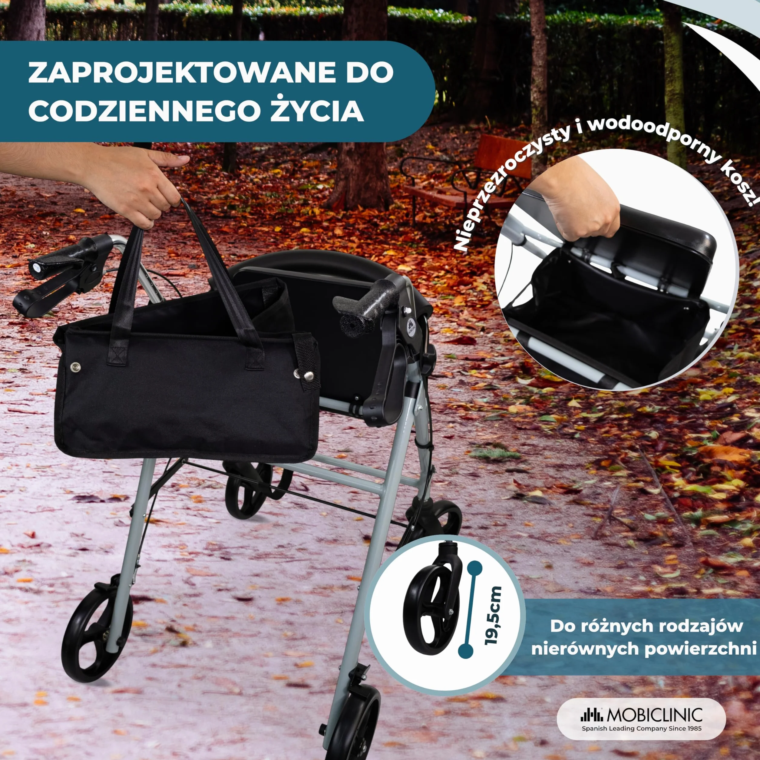 Mobiclinic® Sofia Rollator z 4 kółkami Chodzik Aluminium Składany Siedzisko Szary