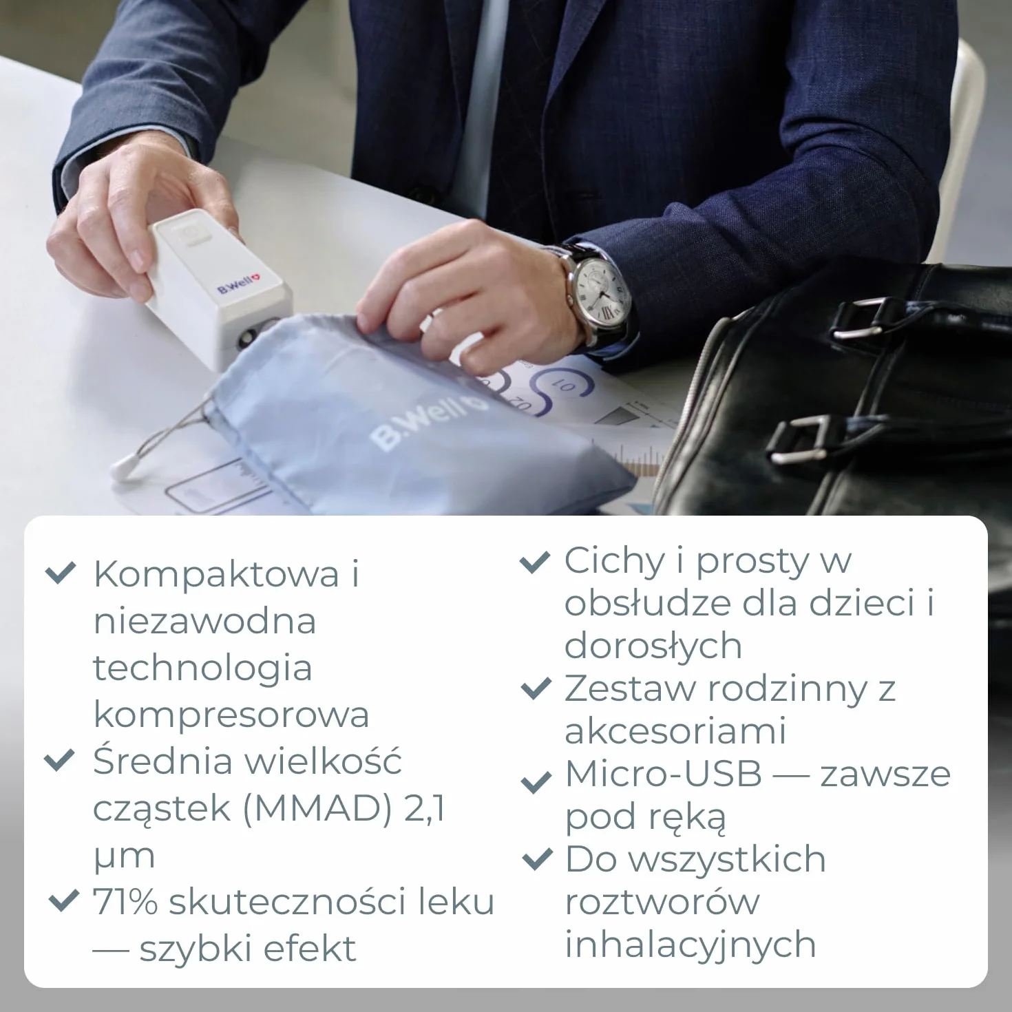 B.Well Inhalator Nebulizator Tłokowy 44 dB 100x54x51 mm z Maskami