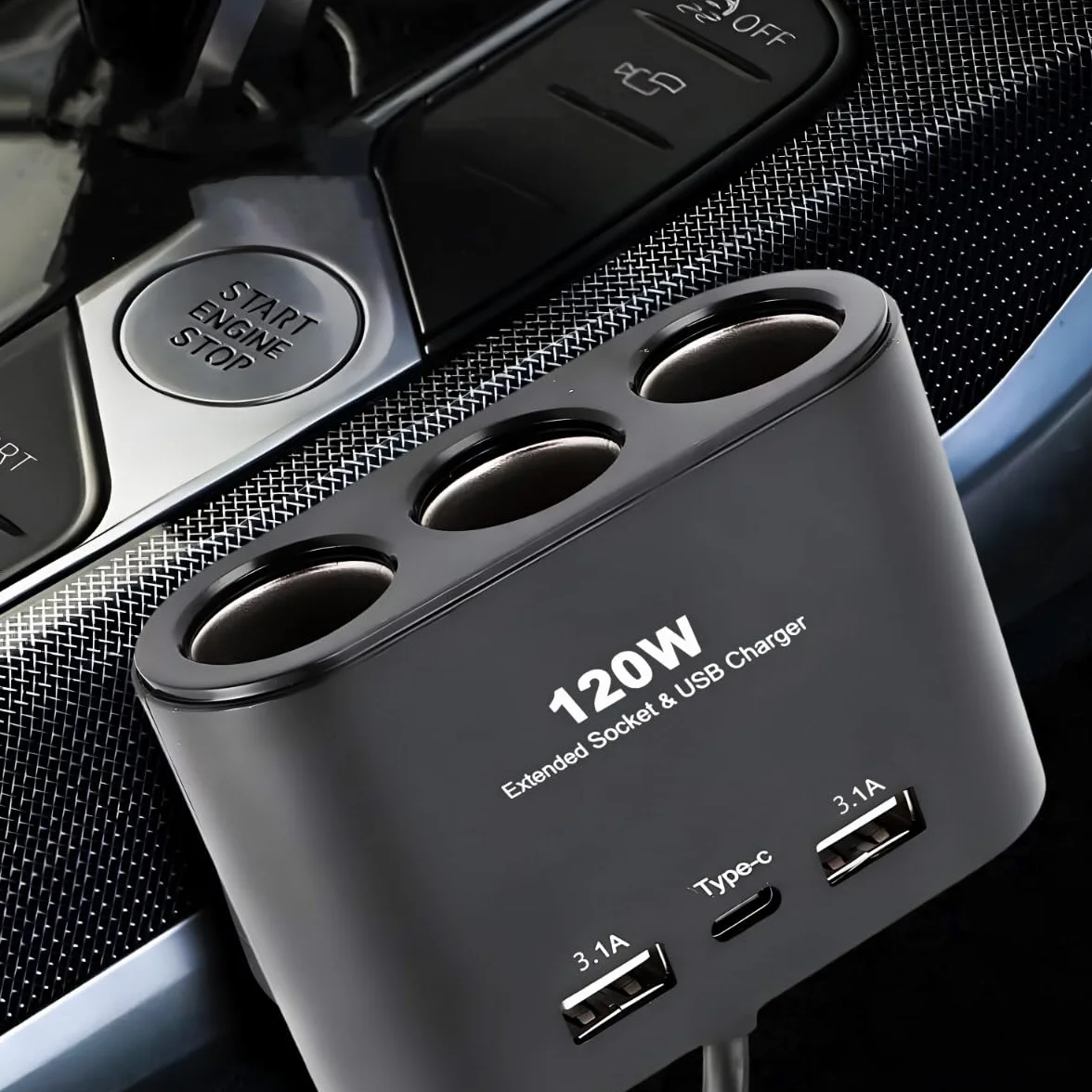 Retoo rozdzielacz zapalniczki 3-gniazdowy, ładowarka samochodowa z 2x USB 1x Type C, adapter z kablem splitter 23cm, gniazdo 12V 24V 120W Power Delivery Quick Charge do samochodu, ciężarówki, campera