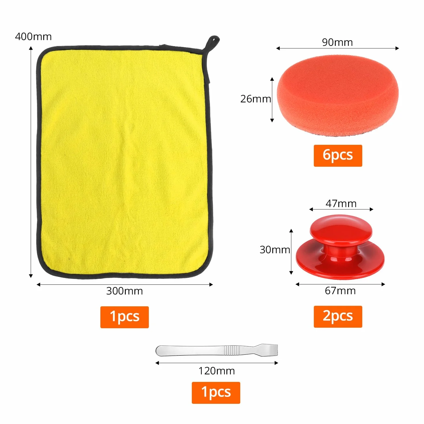 QWORK Zestaw gąbek do polerowania samochodu 90 mm, 6 gąbek do polerowania samochodu + 1 antypoślizgowy uchwyt + 2 ściereczki z mikrofibry do polerowania i woskowania w samochodzie