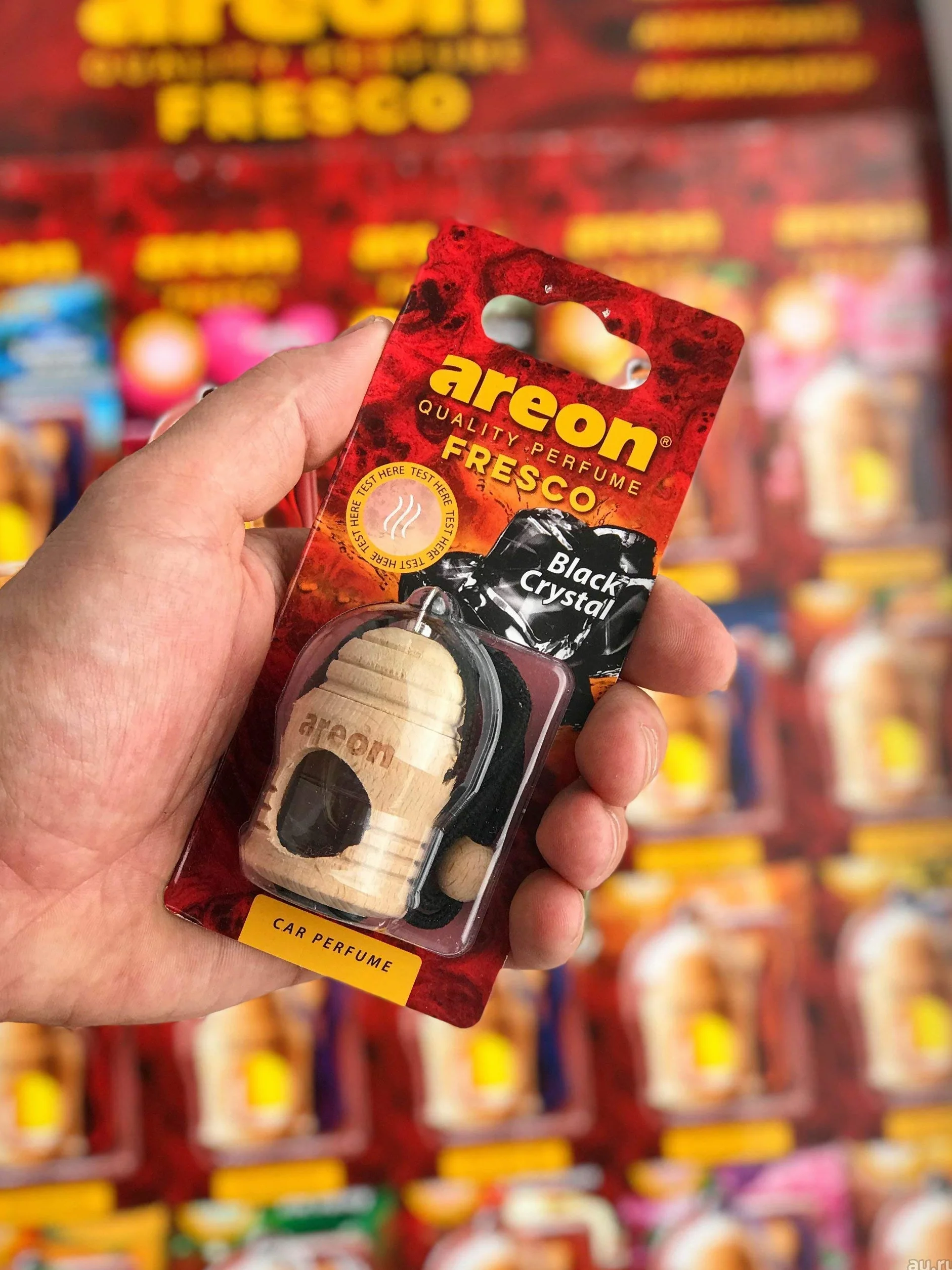 Areon Fresco zapach do samochodu, czarny kryształ, wiszący, szklany, flakon zapachowy, drewno, zawieszka w lusterku, 4 ml (opakowanie x 3)