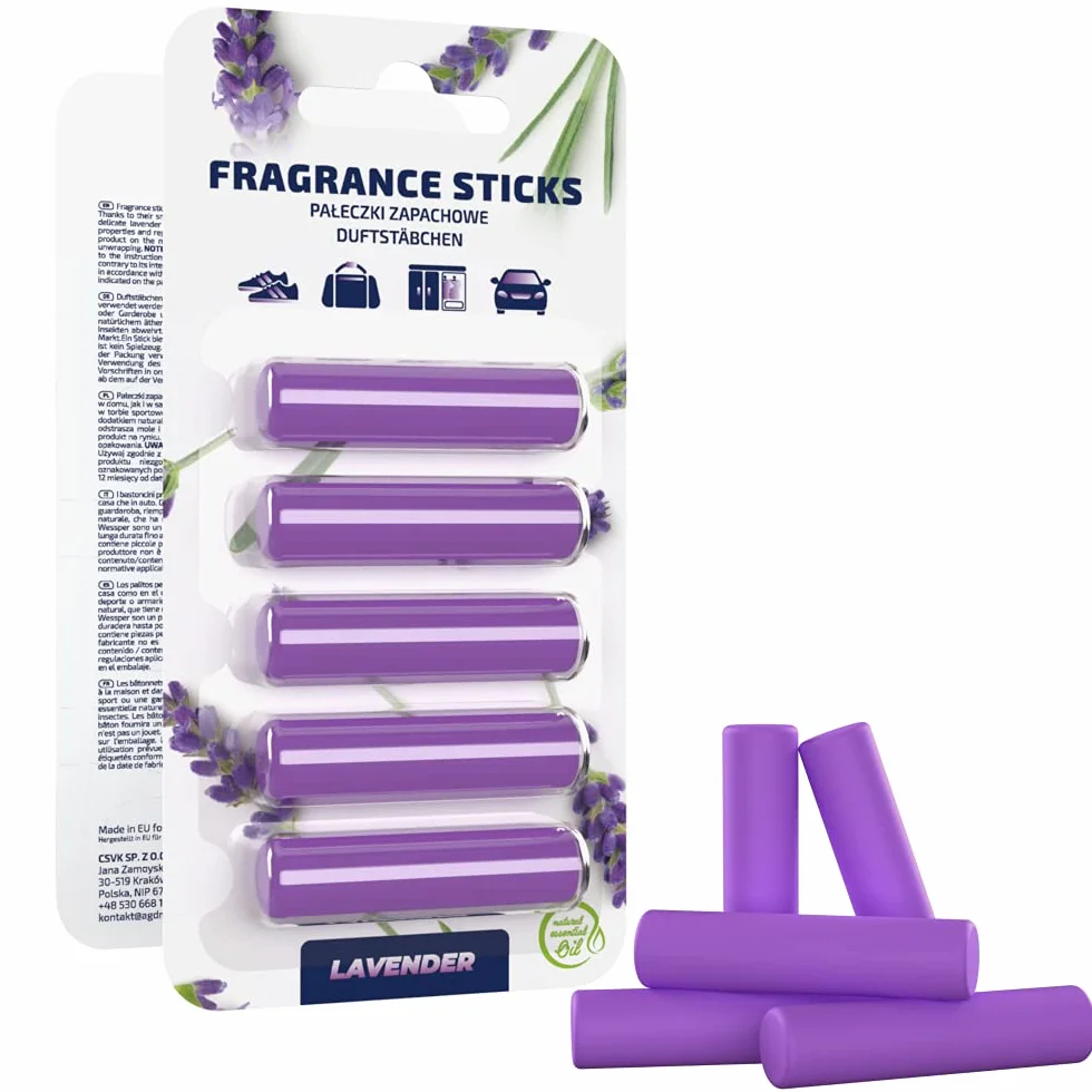 Pałeczki Zapachowe do Odkurzacza 5x Deo Sticks Lawenda Odświeżacz Powietrza Uniwersalne Pałeczki do Odkurzaczy, Samochodu, Szafy, Butów - 5 szt.