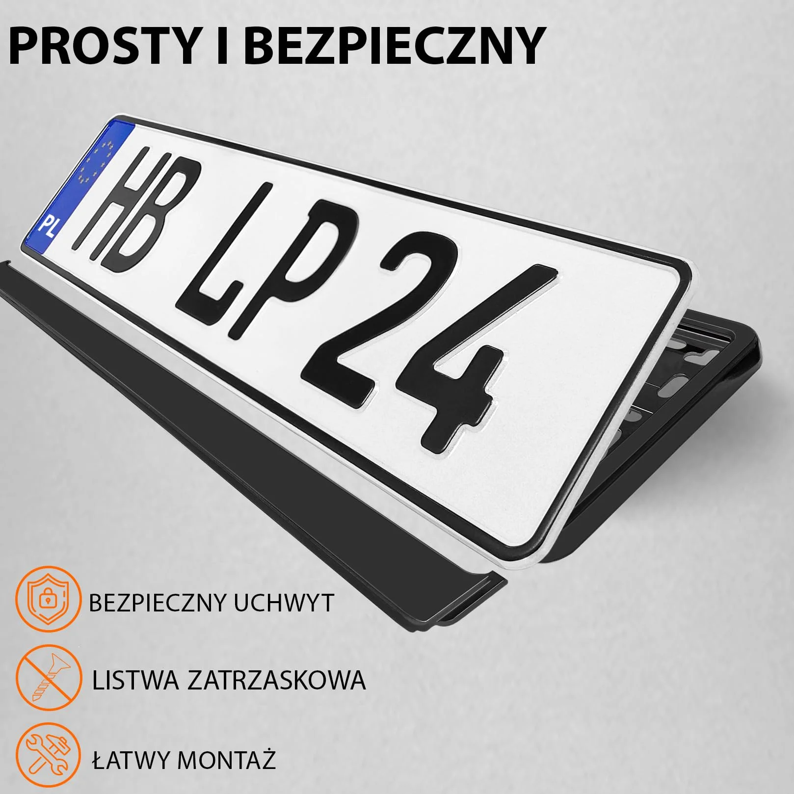 2x Uchwyt tablicy rejestracyjnej - trwały i bezpieczny - 8 śrub - czarny - 520x110 mm - Ramka do tablic rejestracyjnych - pasuje do każdego samochodu - dla polskich tablic PL - uniwersalne mocowanie