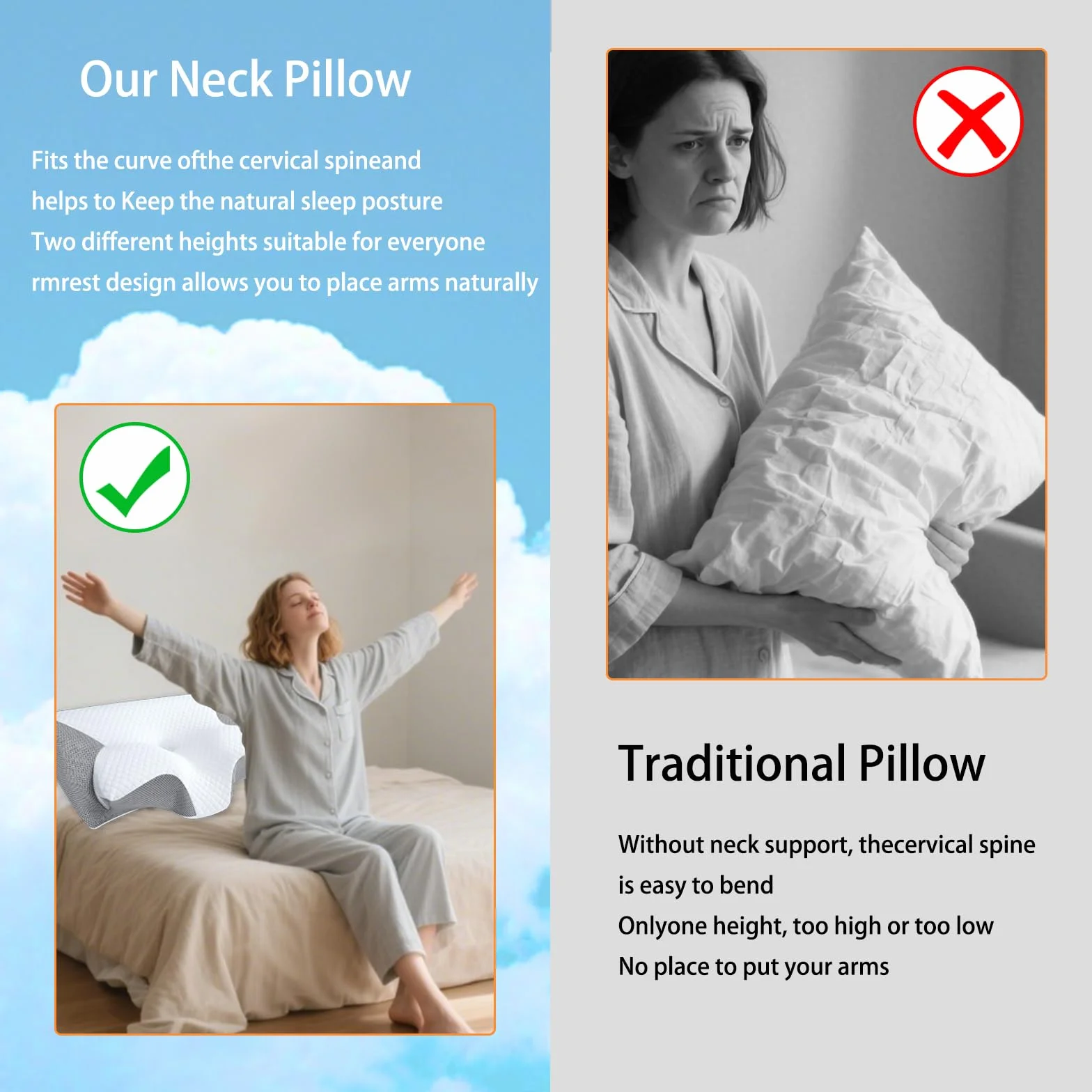 Ortopedyczna poduszka pod kark z pianki z pamięcią kształtu, ergonomiczna poduszka pod głowę, ból karku, pianka z pamięcią kształtu, poduszka pod głowę na boki, plecy i brzuch, dla osób śpiących na