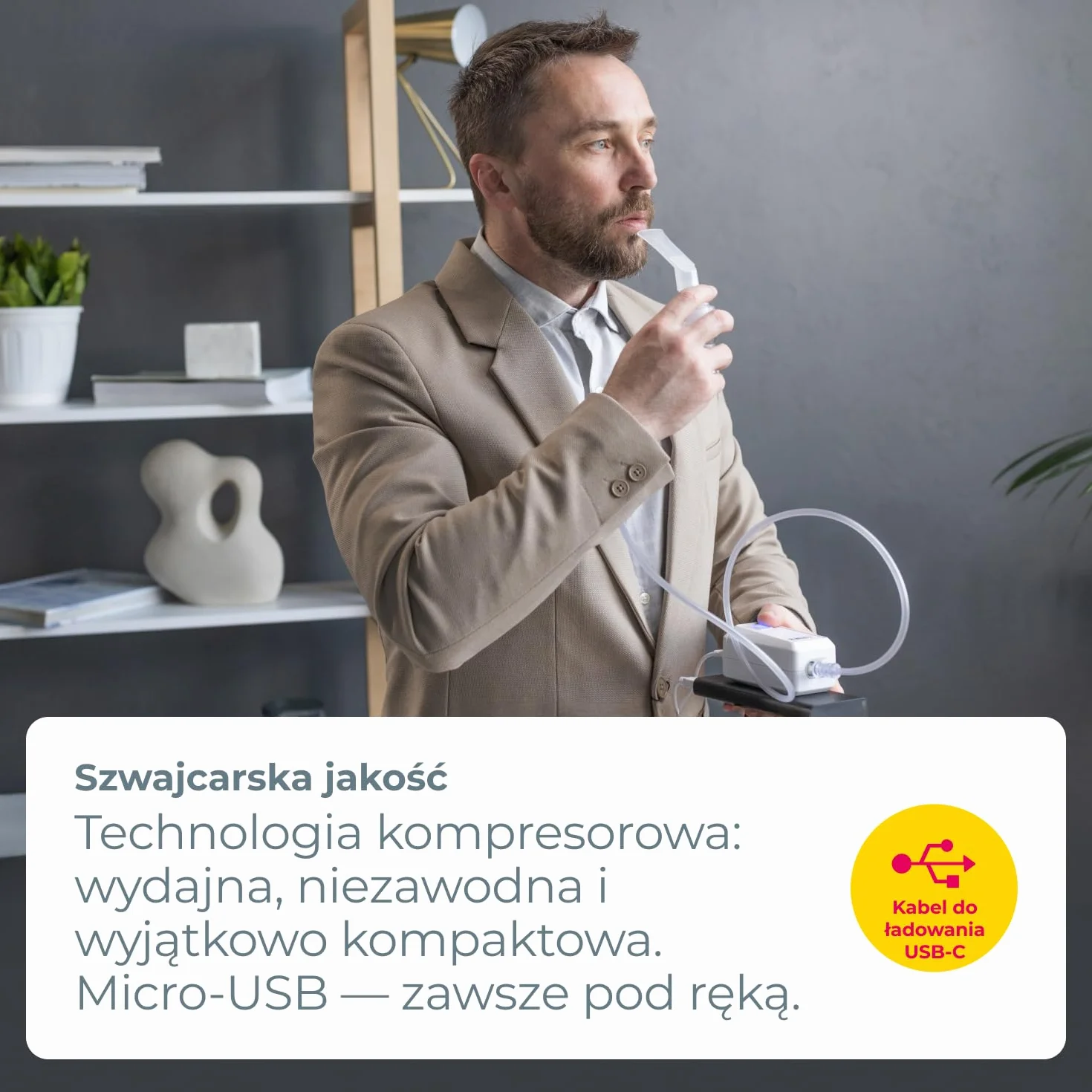 B.Well Inhalator Nebulizator Tłokowy 44 dB 100x54x51 mm z Maskami