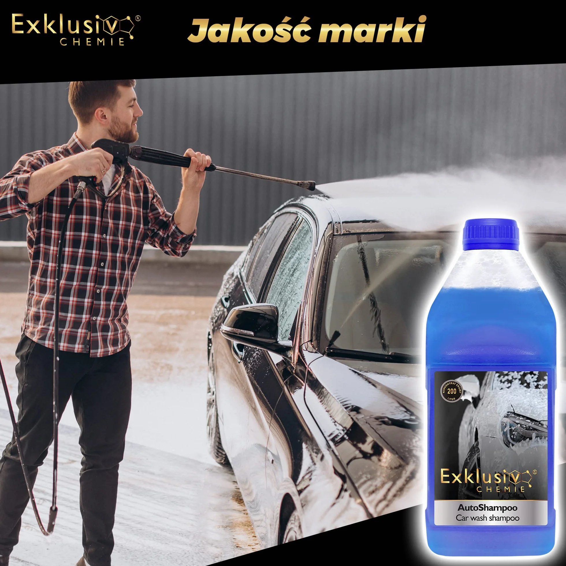 Exklusiv Chemie® Szampon samochodowy koncentrat 1000ml do myjni samochodowej | Szampon samochodowy | Koncentrat myjący o neutralnym pH | Nabłyszczanie lakieru i szyb samochodowych | Wydajność 200 litrów