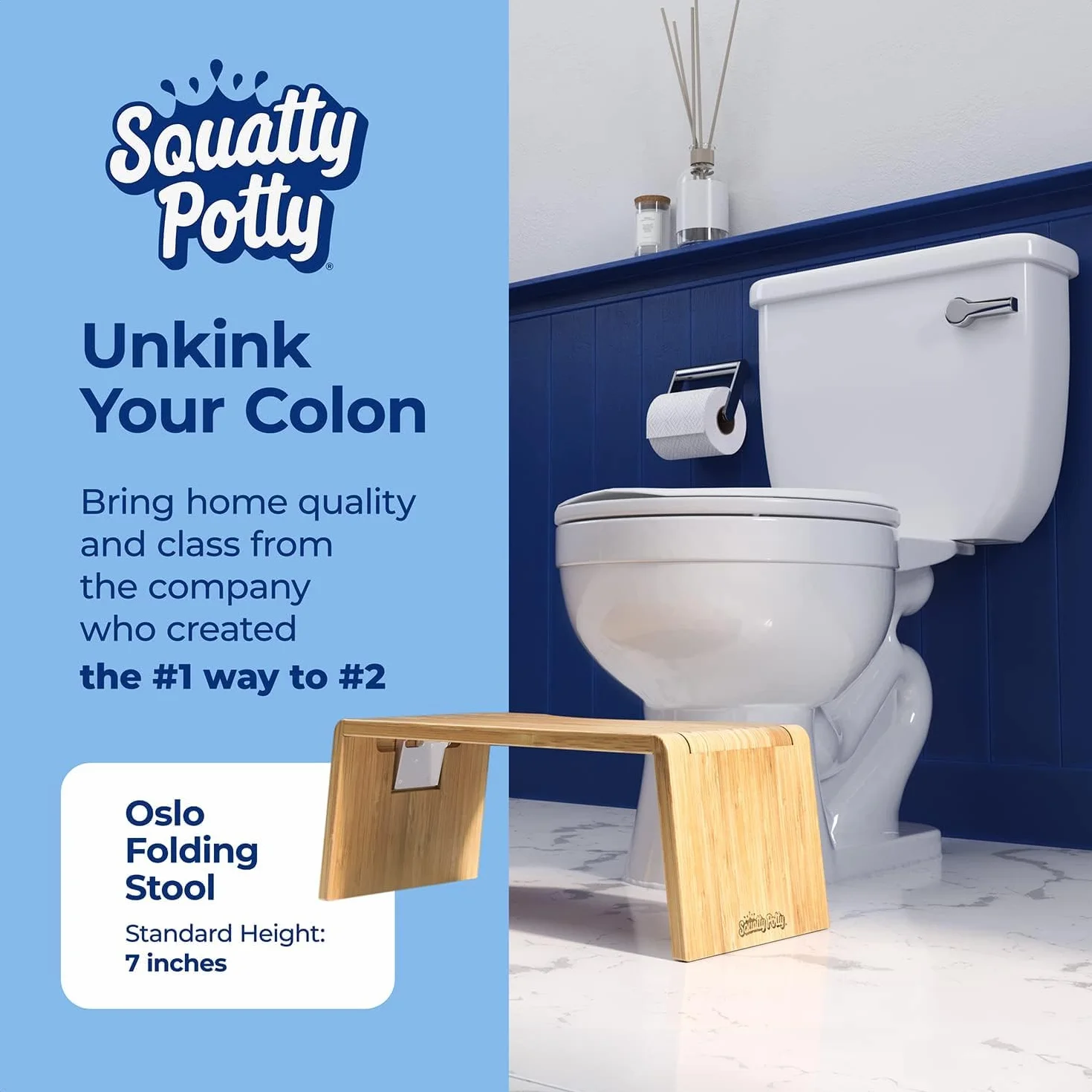 Squatty Potty Oslo SP-BAMBOO-OSLO Składany Taboret Toaleta 7-Cali Brązowy