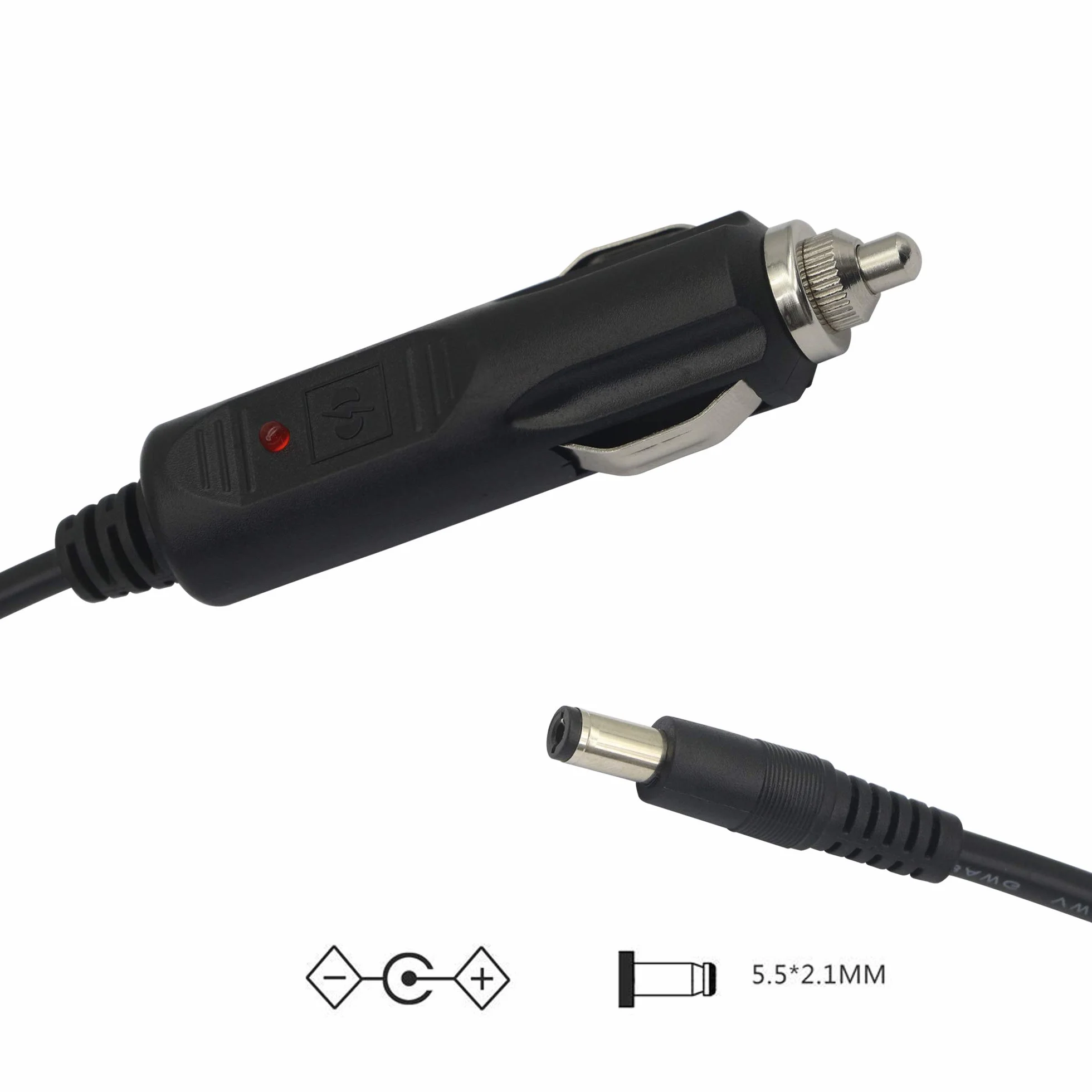 12 V-24 V DC 5,5 x 2,1 mm przedłużacz do zapalniczki samochodowej kabel z diodą LED do samochodów ciężarowych, autobusów, vanów (3 m)