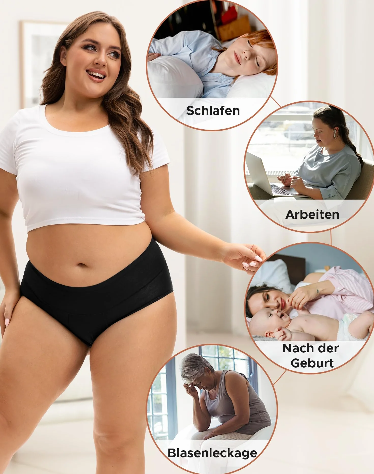 INNERSY Bielizna okresowa bambusowe majtki menstruacyjne duże rozmiary 44-62 3 sztuki