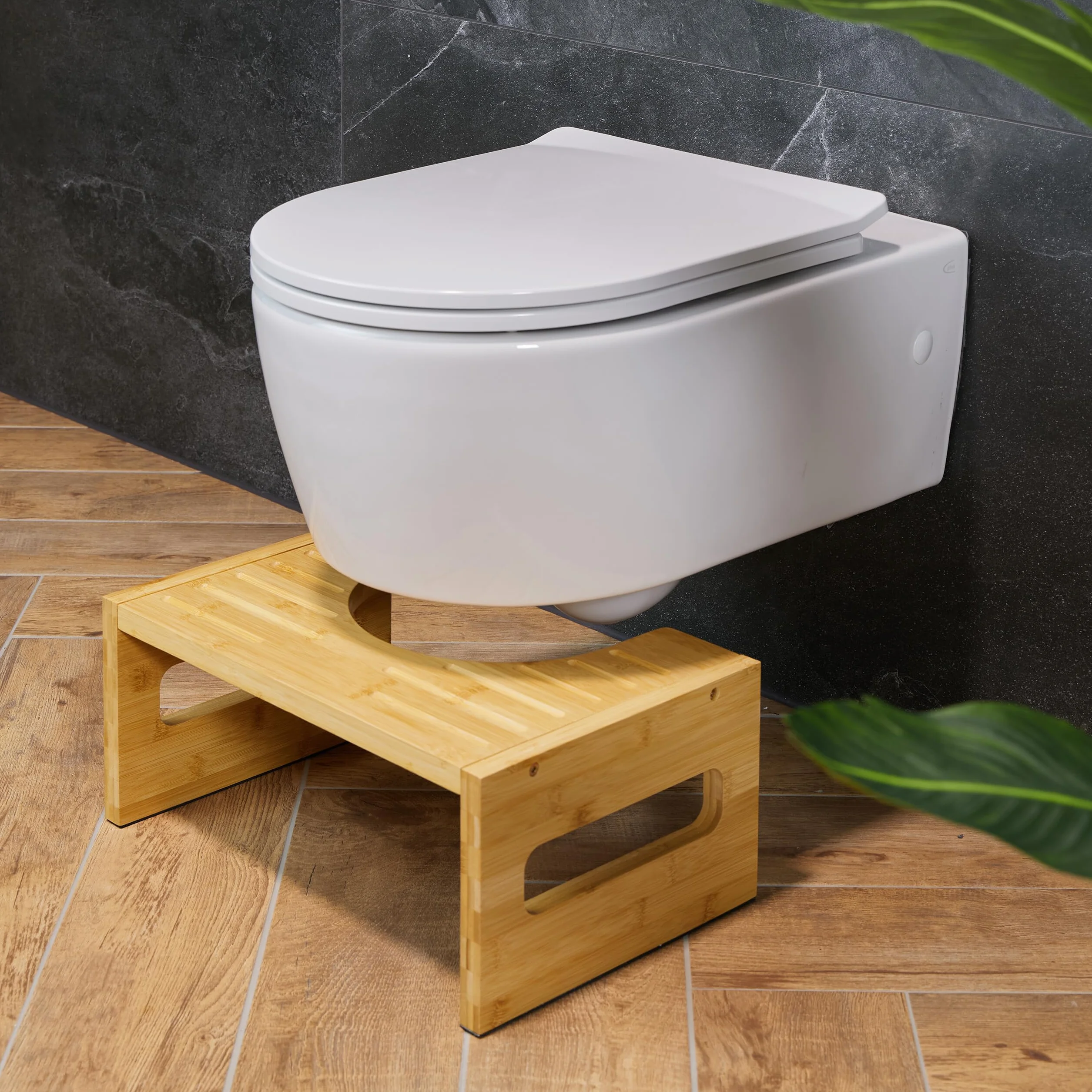 Relaxdays Taboret toaletowy bambusowy 18,5 x 43,5 x 28 cm naturalny