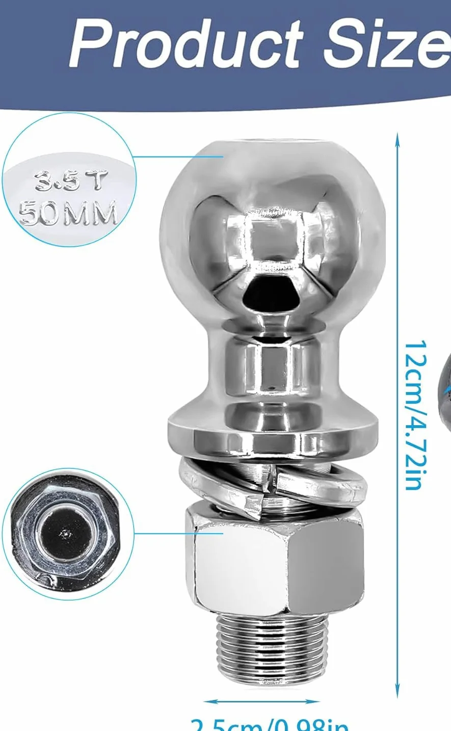 Kula haka holowniczego, hak holowniczy, hak holowniczy z łbem kulowym, 50 mm, 3,5 t, Ø 25 mm, szyna kulowa, szyna rolnicza do traktora