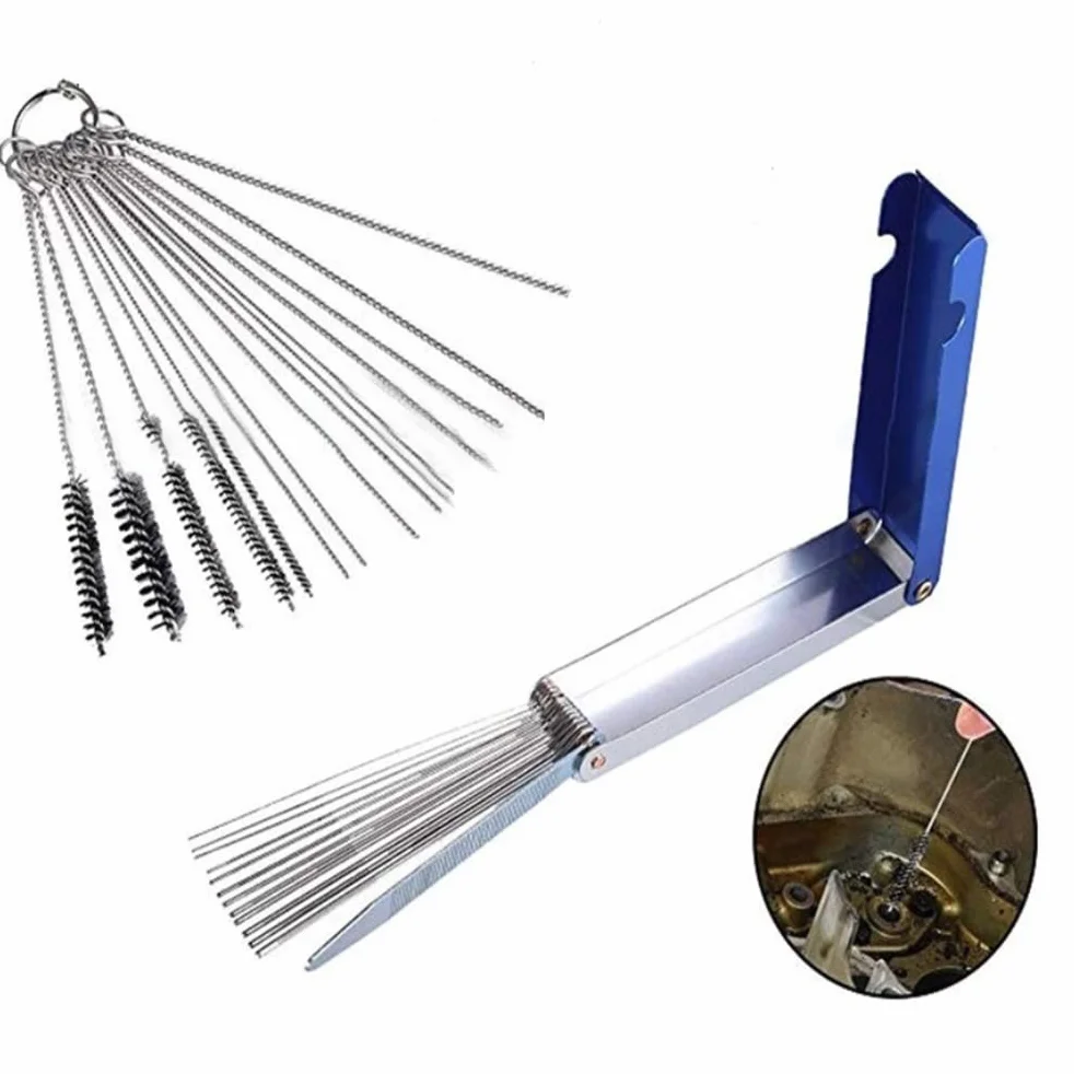 Ejoyous Gaźniki Carbon Dirt Jet Cleaner, Igły do ​​czyszczenia ze Stali Nierdzewnej Szczotki Zestaw Narzędzi do Motocykla Motorower Spawacz Carb (10 ściegów + 5 pędzli + igły bluebox)