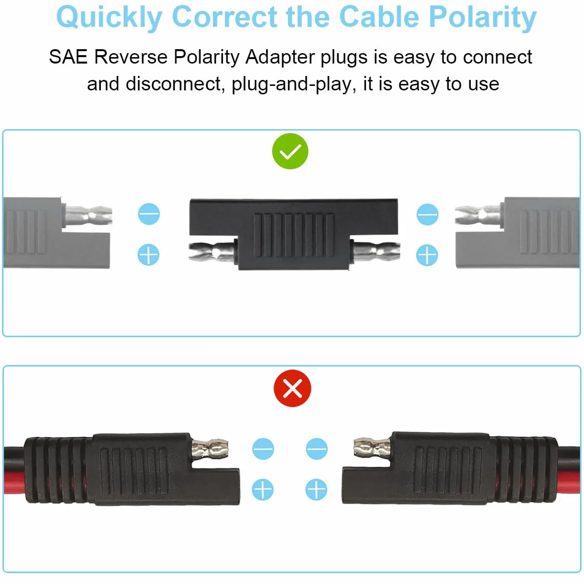 6 sztuk SAE Polarity Reverse Adapter Złącze SAE do SAE Polarity Reverse Quick Disconnect Cable Plug Adapter do kabla przedłużającego SAE, panel słoneczny, samochód, motocykl, Travel Trailer