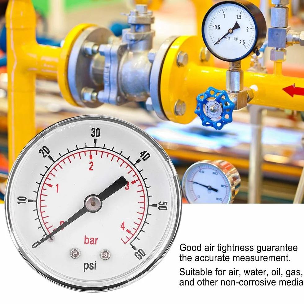 Manometr, tarcza 50 mm Osiowy manometr 1/4 BSPT do powietrza, wody, oleju i gazu (0-60 psi 0-4 bar)