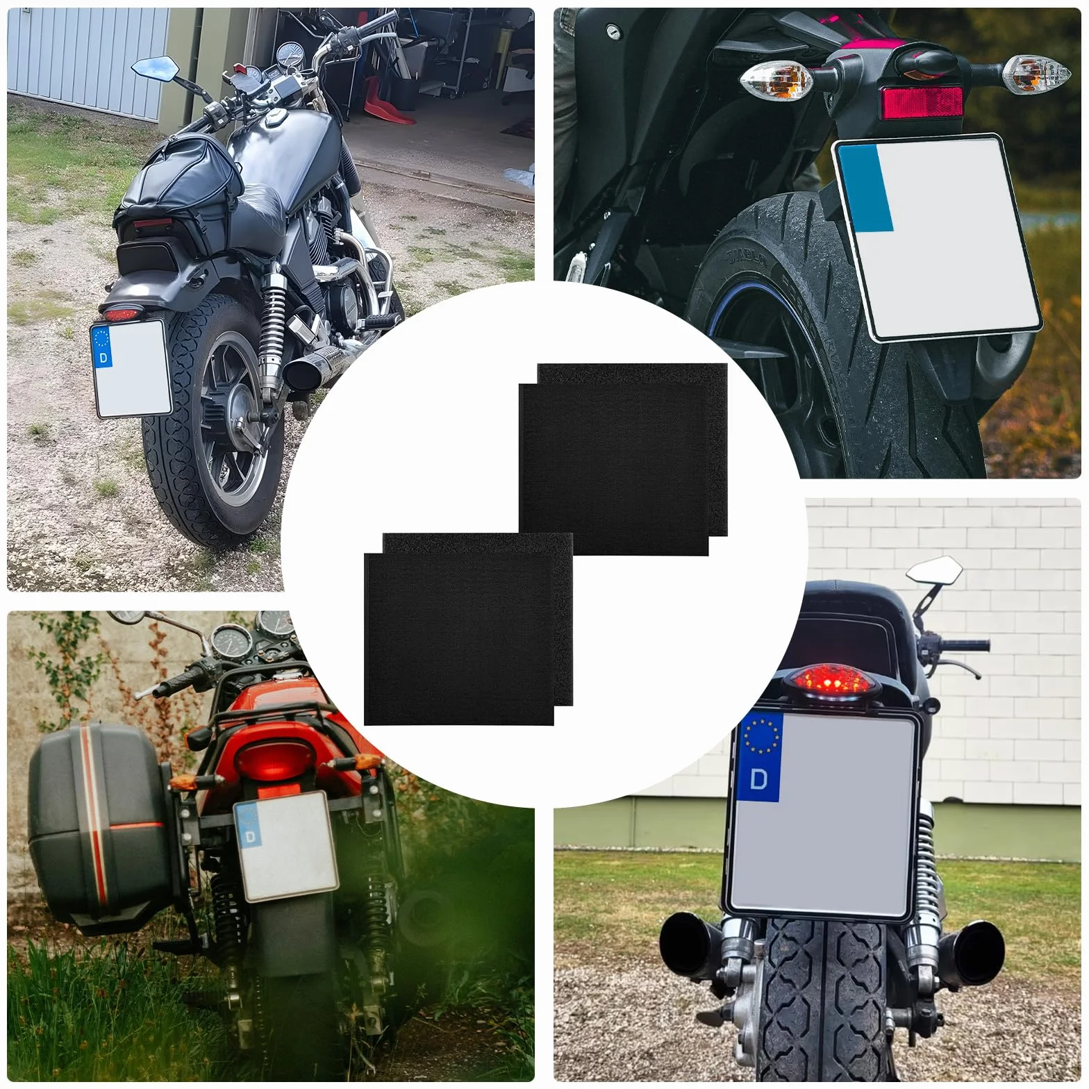 Uchwyt tablicy rejestracyjnej na rzep do tablicy rejestracyjnej motocykla, samoprzylepny, na rzep, z narzędziami montażowymi (180 x 200 mm, 2 pary)