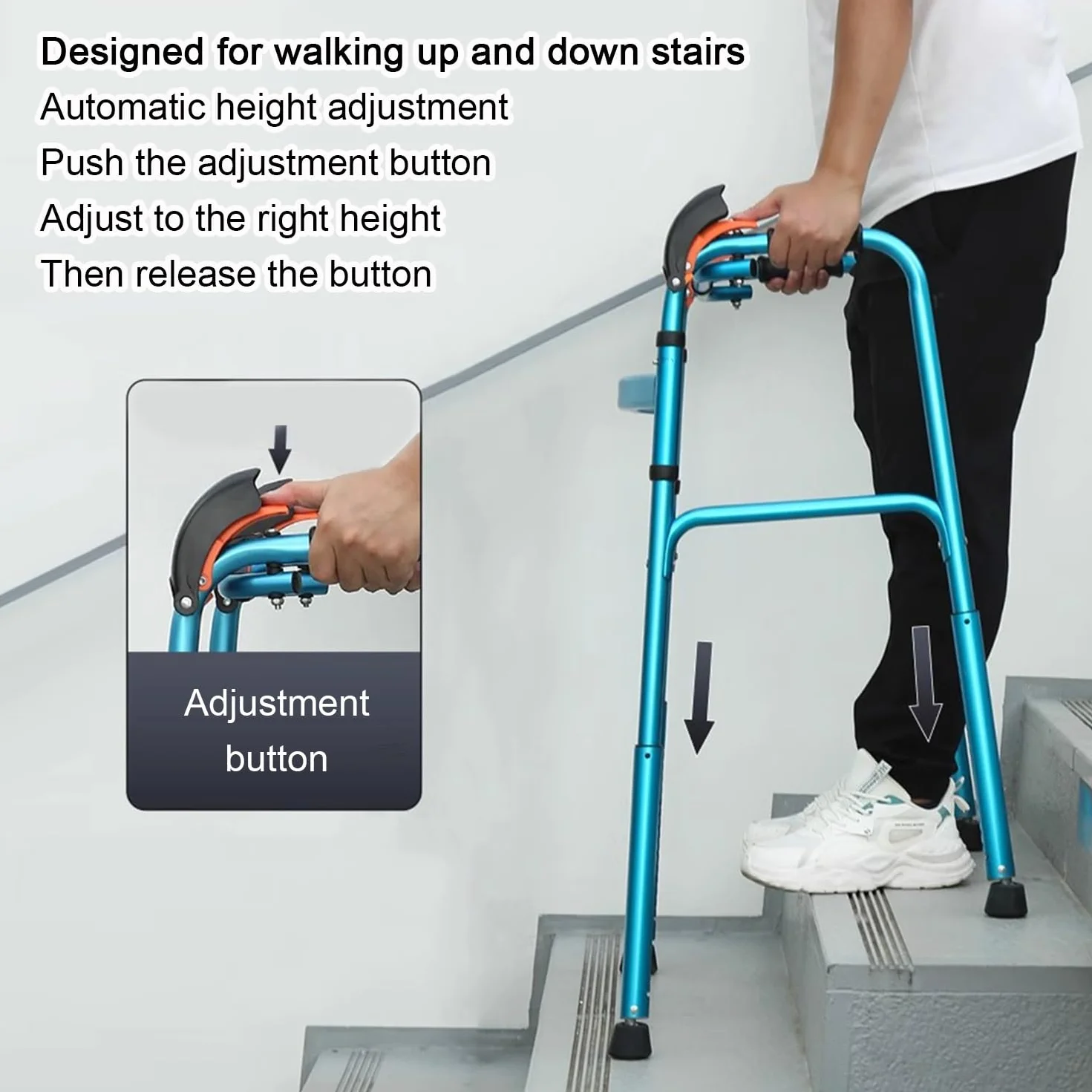 Aluminium Foldable Walking Frame Stair Climbing Aid Adjustable Height