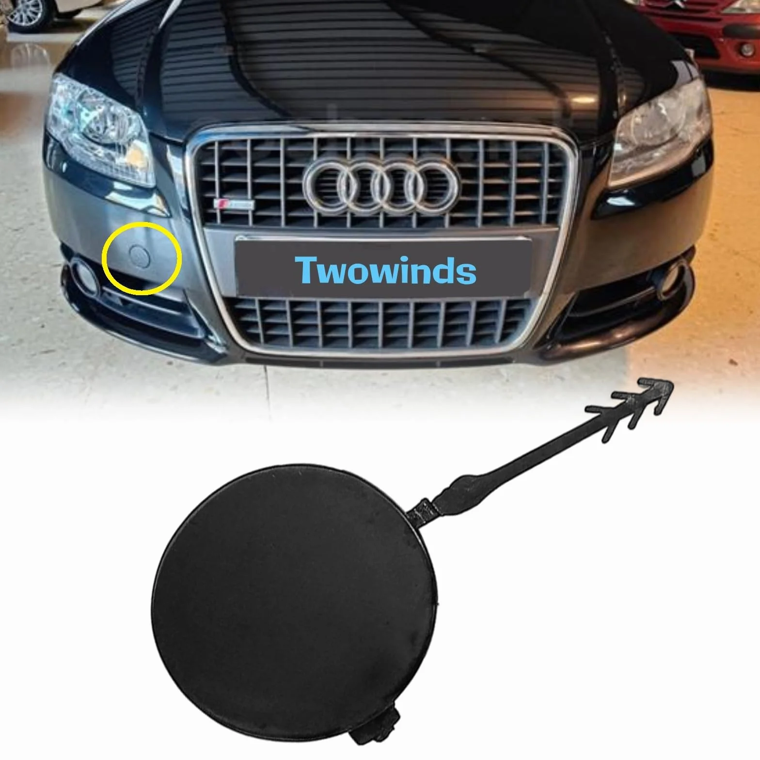 Twowinds Osłona haka holowniczego Audi A4 B8 2007-2012 przedni zderzak prawy czarna