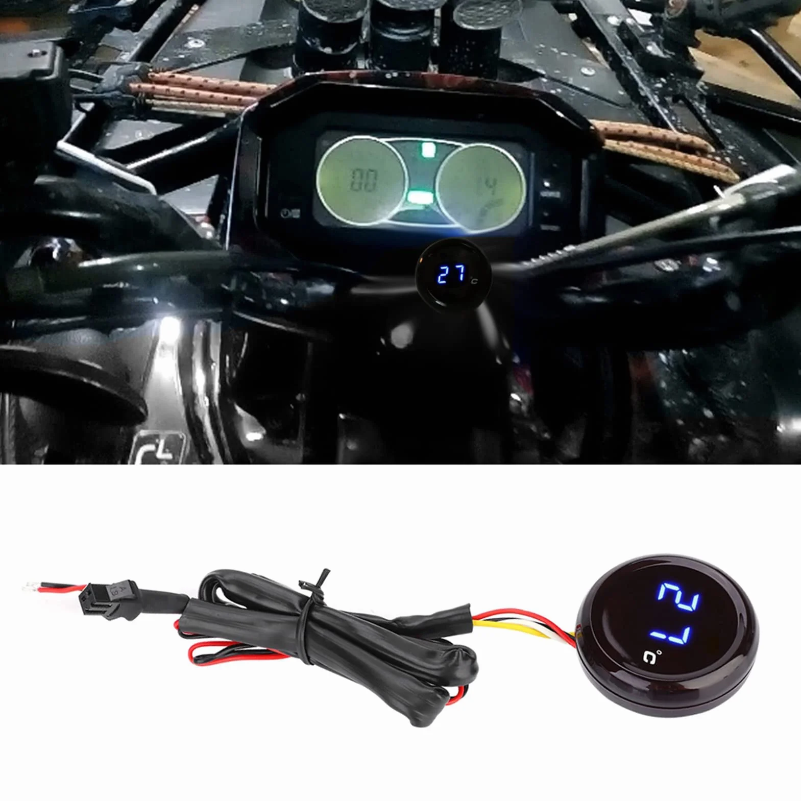 Termometr motocyklowy Cyfrowy termometr Wskaźnik temperatury wody (niebieskie światło)