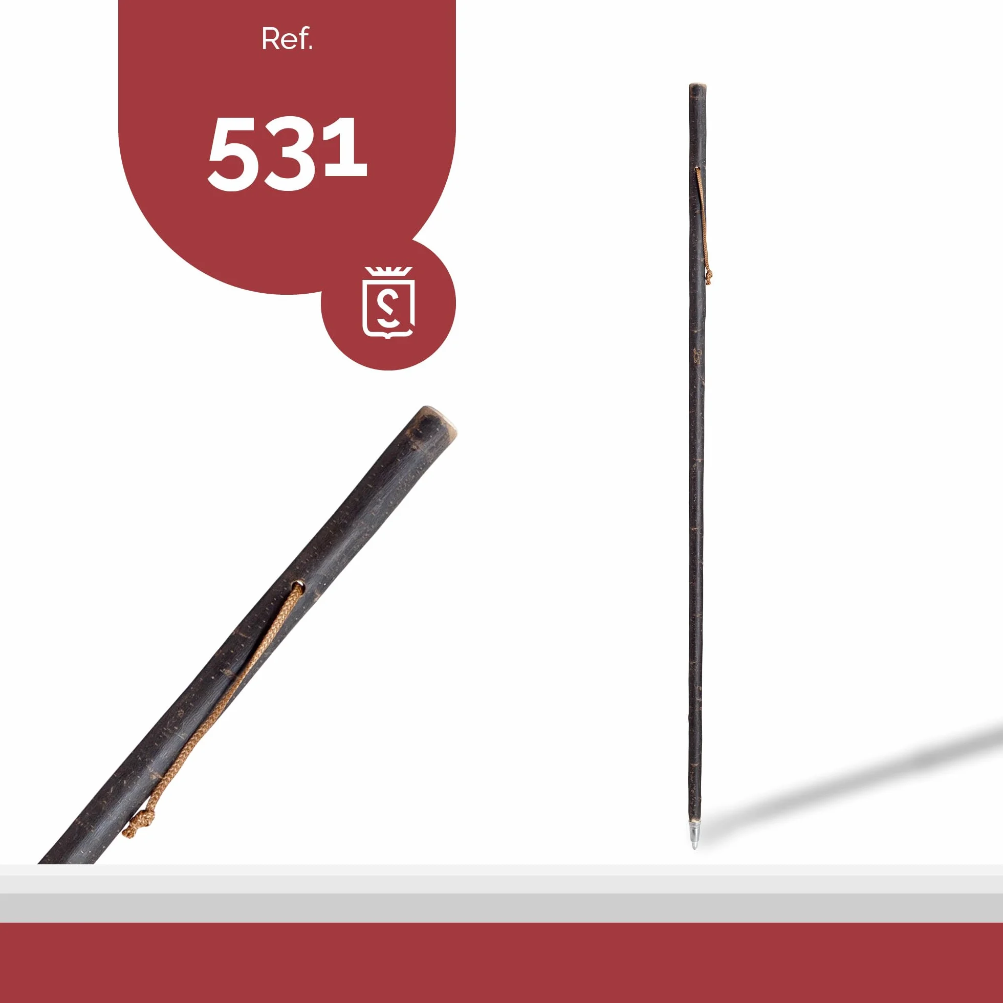 Kij laska z naturalnego kasztanowego drewna ze skórzanym uchwytem 125 cm rozmiar L