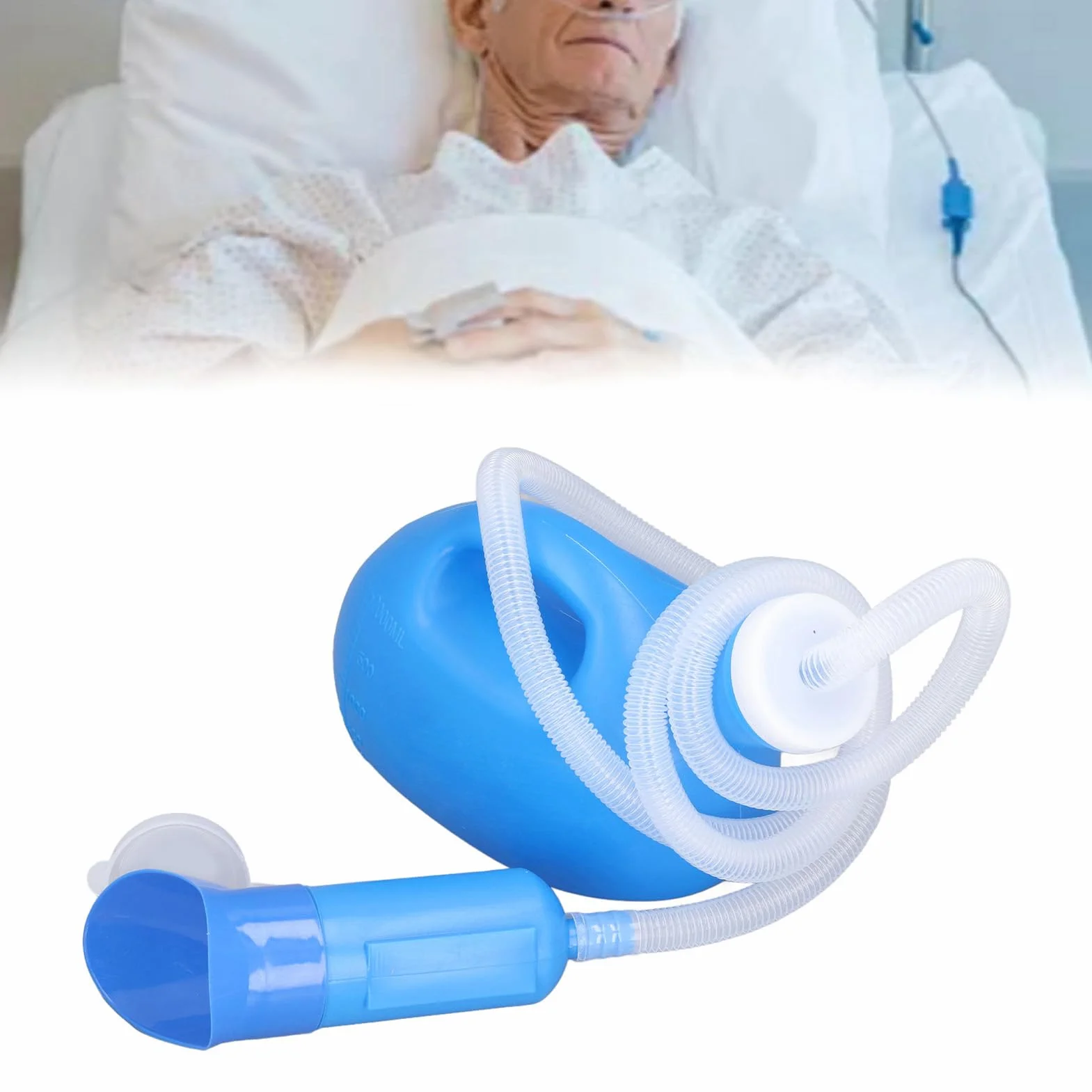 Męska Butelka na Mocz 2000 Ml z Dużym Otworem, Mocna Plastikowa z Długim Wężem, do Szpitala Podróży (BLUE)
