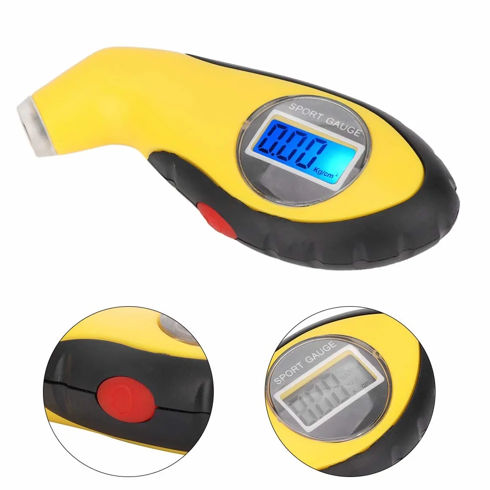 Precyzyjny Miernik Ciśnienia w Oponach Samochodowych Wyświetlacz LCD Elektroniczny Czujnik Cyfrowy Nocny żółty Czarny
