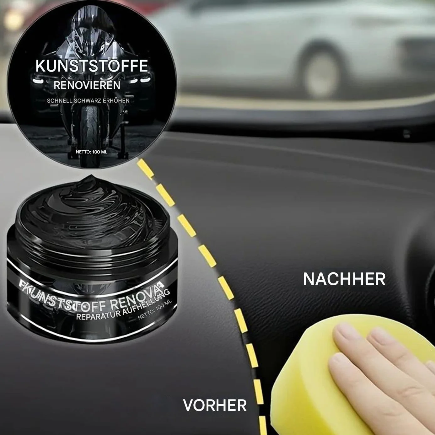 Generisch Środek do usuwania zarysowań samochodowych, czarny, 100 ml, szybkoschnący wosk naprawczy z wysokim połyskiem i ochroną UV, pielęgnacja tworzywa sztucznego do deski rozdzielczej, zderzaka