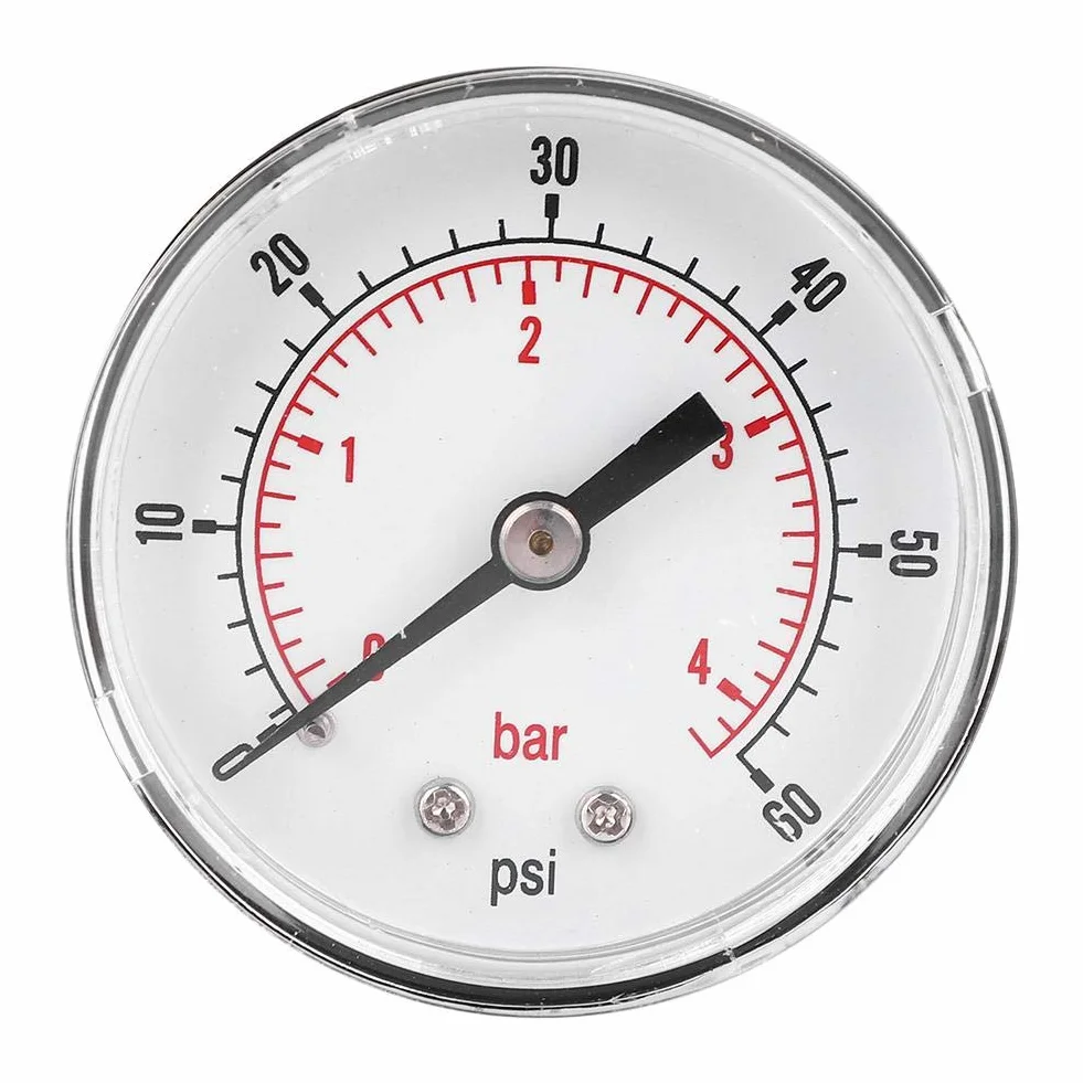Manometr, tarcza 50 mm Osiowy manometr 1/4 BSPT do powietrza, wody, oleju i gazu (0-60 psi 0-4 bar)