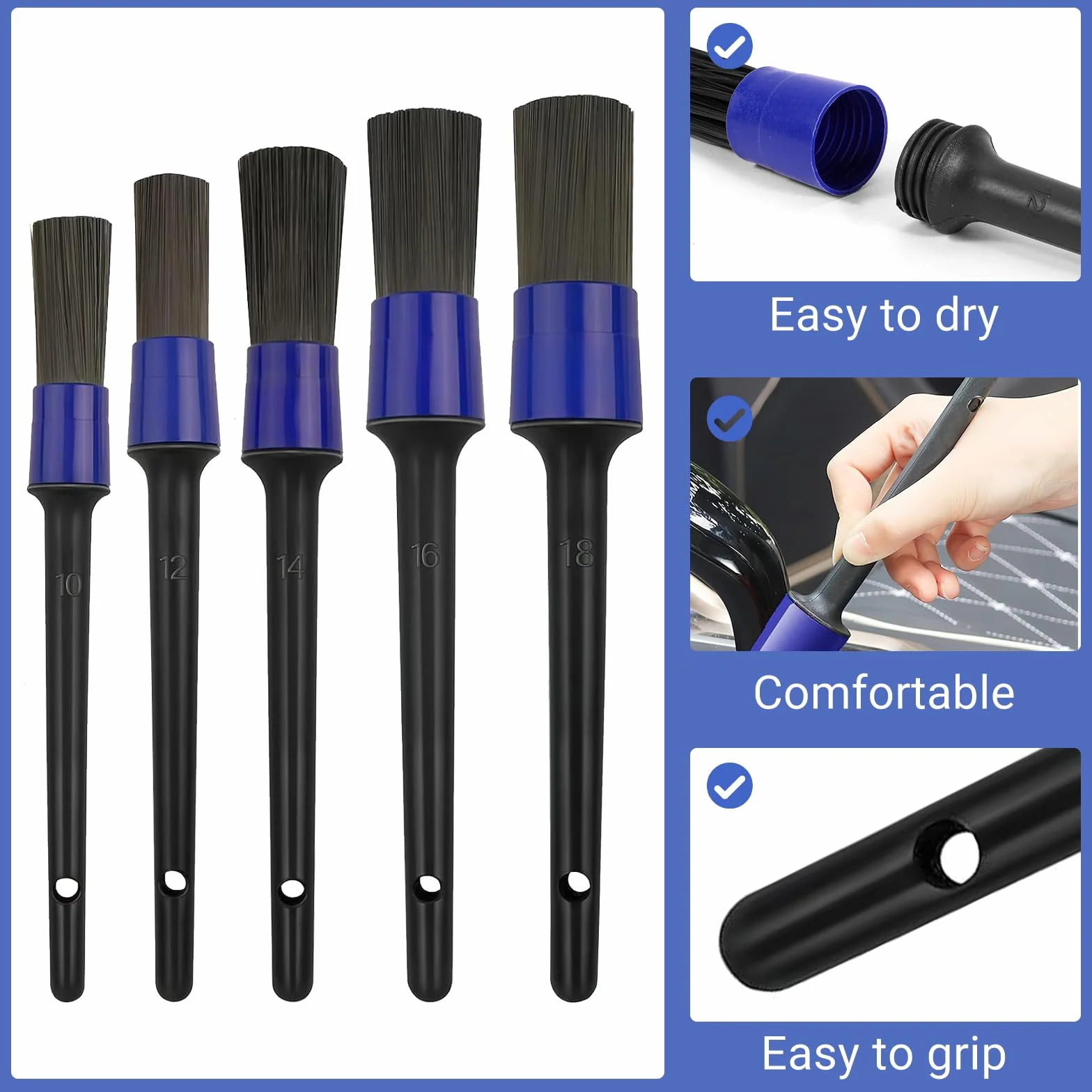 9 Sztuk Pędzel do Czyszczenia Samochodu, Miękkie Szczotki do Wnętrza, Zewnętrza, Kół, Silnika, Deski Rozdzielczej, Otworów Wentylacyjnych, Zestaw Szczotek Detailing