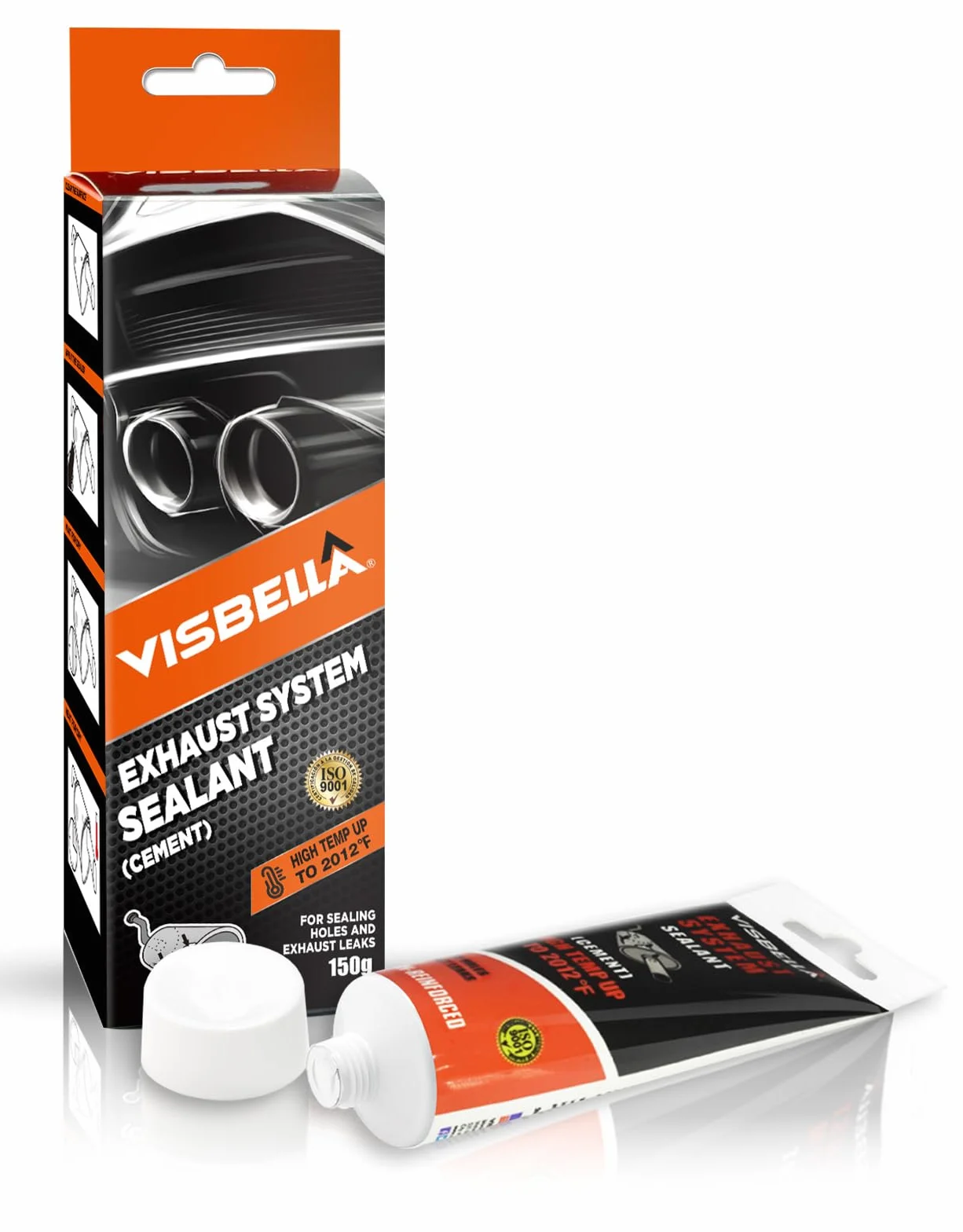 Visbella Pasta do naprawy wydechów, uszczelniacz, odporna na wysokie temperatury, gazowa, zestaw naprawczy do tłumika samochodowego, rury wydechowej (zestaw 150 g)