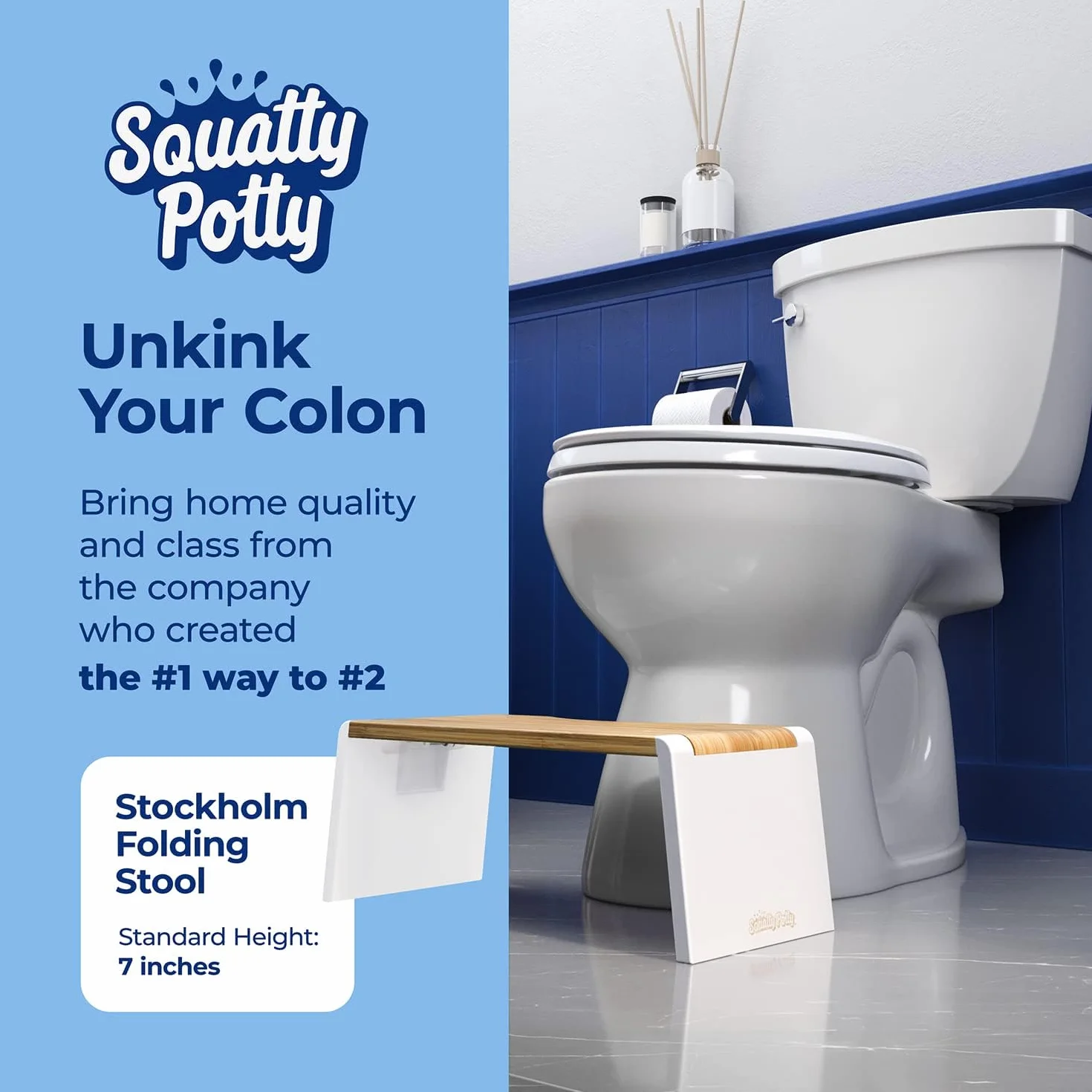Squatty Potty Stockholm SP-BAMBOO-STOCKHOLM Składany Stołek Bambusowy 7 Cali Brązowy Biały