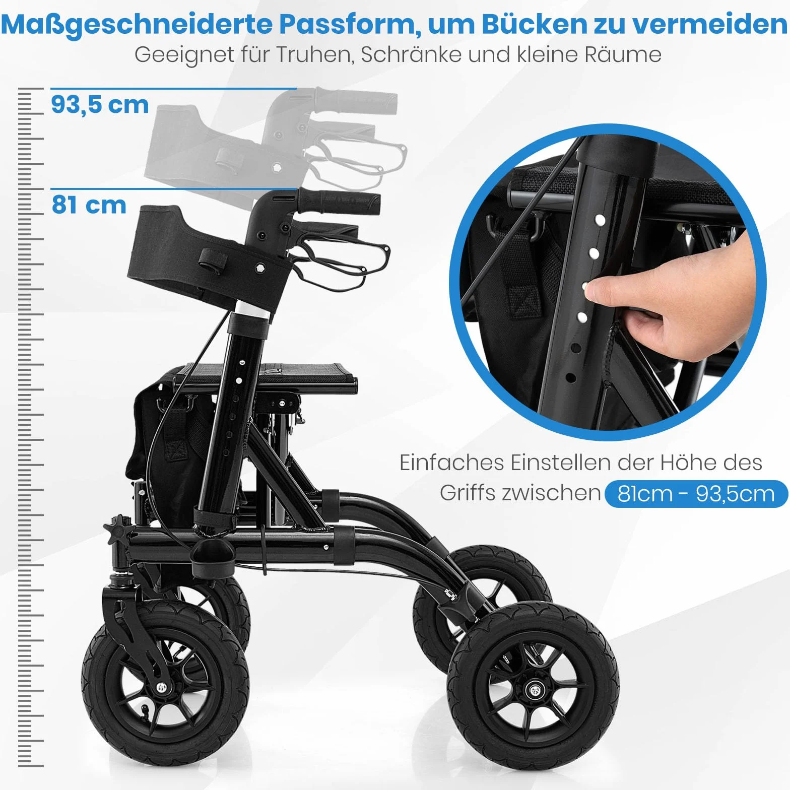 GOPLUS Rollator składany, 6-stopniowa regulacja wysokości, aluminiowy, obciążenie do 160 kg