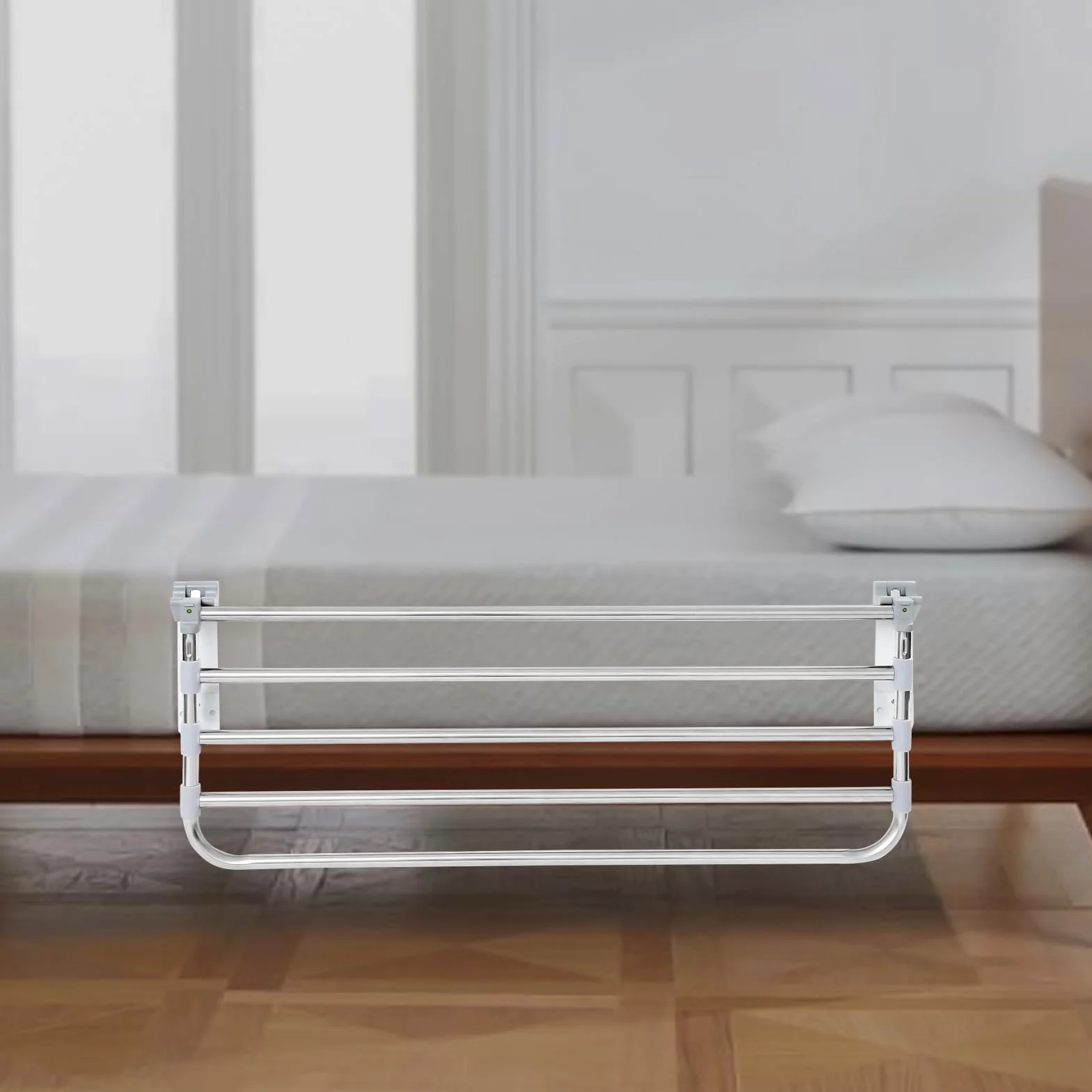 Barierka ochronna do łóżka ze stali nierdzewnej składana 100 kg 90 x 50 cm srebrna