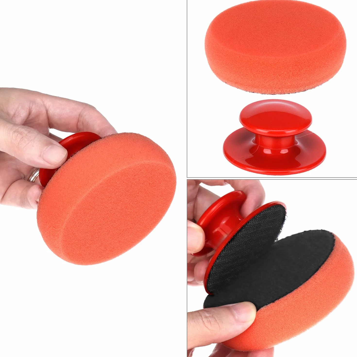 QWORK Zestaw gąbek do polerowania samochodu 90 mm, 6 gąbek do polerowania samochodu + 1 antypoślizgowy uchwyt + 2 ściereczki z mikrofibry do polerowania i woskowania w samochodzie