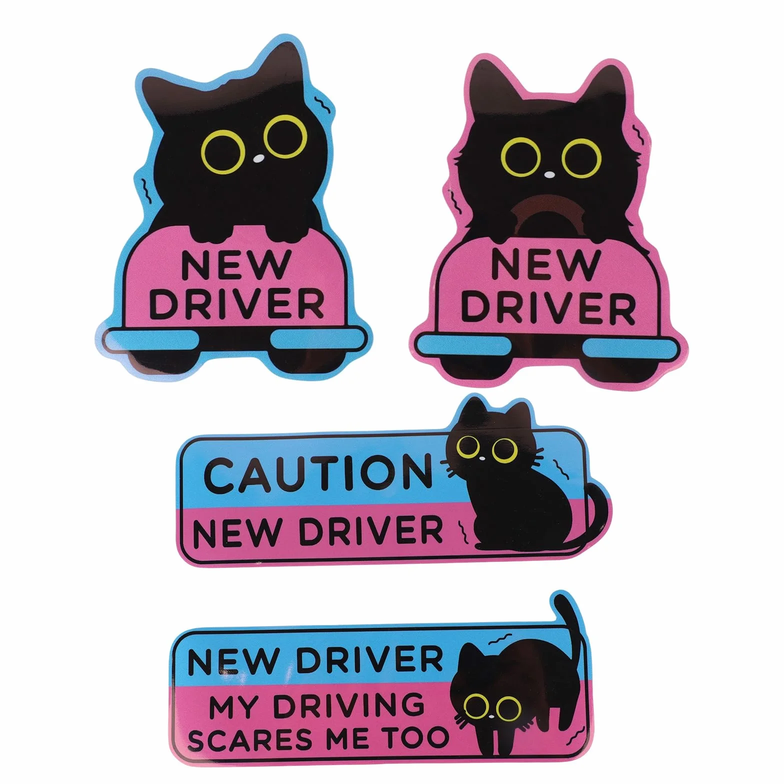 4szt Magnesy Samochód Czarny Kot New Driver, Drżący Kot Kreskówki Znaki Ostrzegawcze Kursantów Magnetyczne Naklejki Zderzakowe Zabavne Naklejki Samochodowe dla Nowych Kierowców Prezent