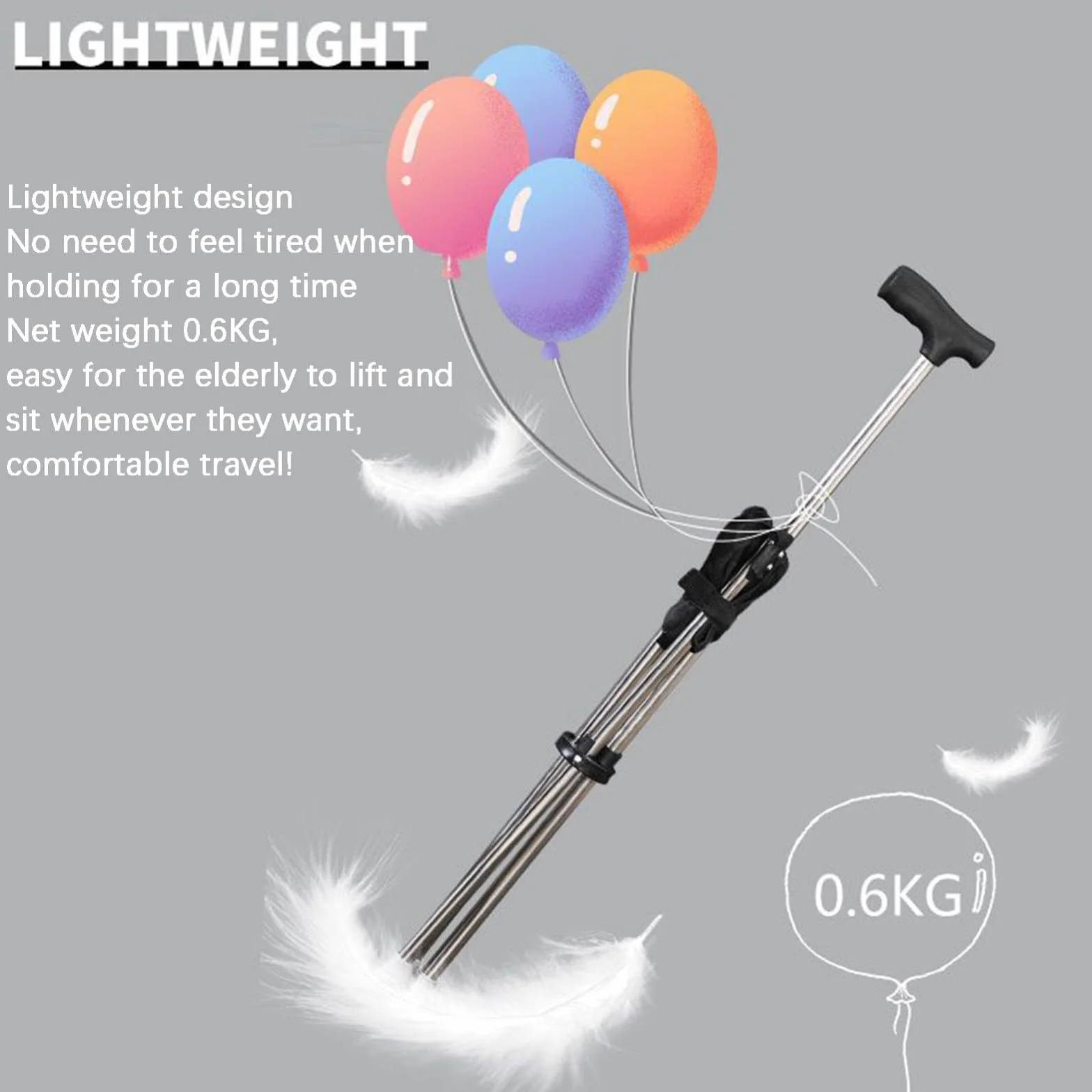 Laska spacerowa 2 w 1 ze składanym stołkiem, 150 kg, regulowana wysokość, antypoślizgowa