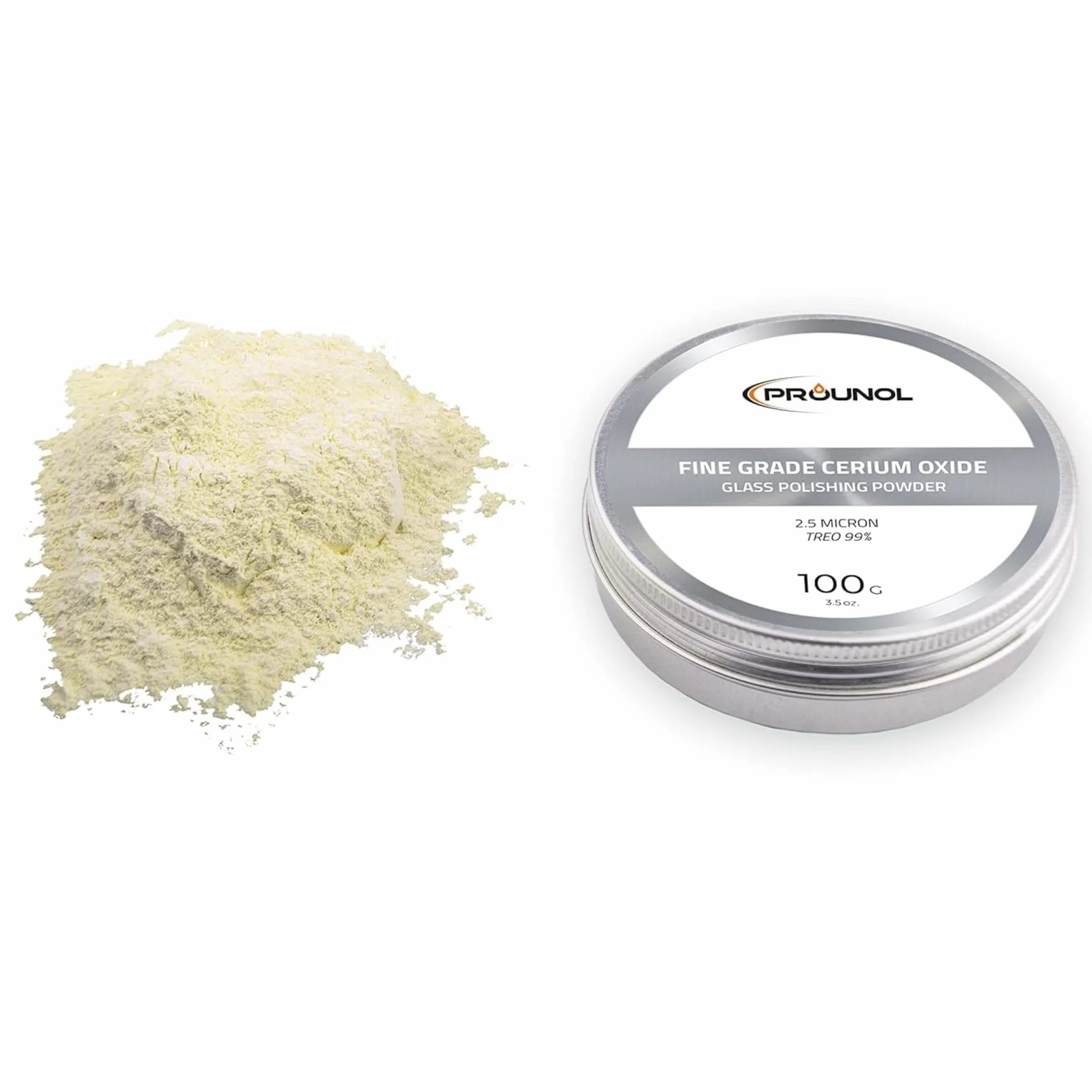 Prounol Tlenek ceru - Cerium Oxide - Proszek do polerowania szkła o wysokiej jakości – TREO 99% – 2,5 mikronów – 100 g