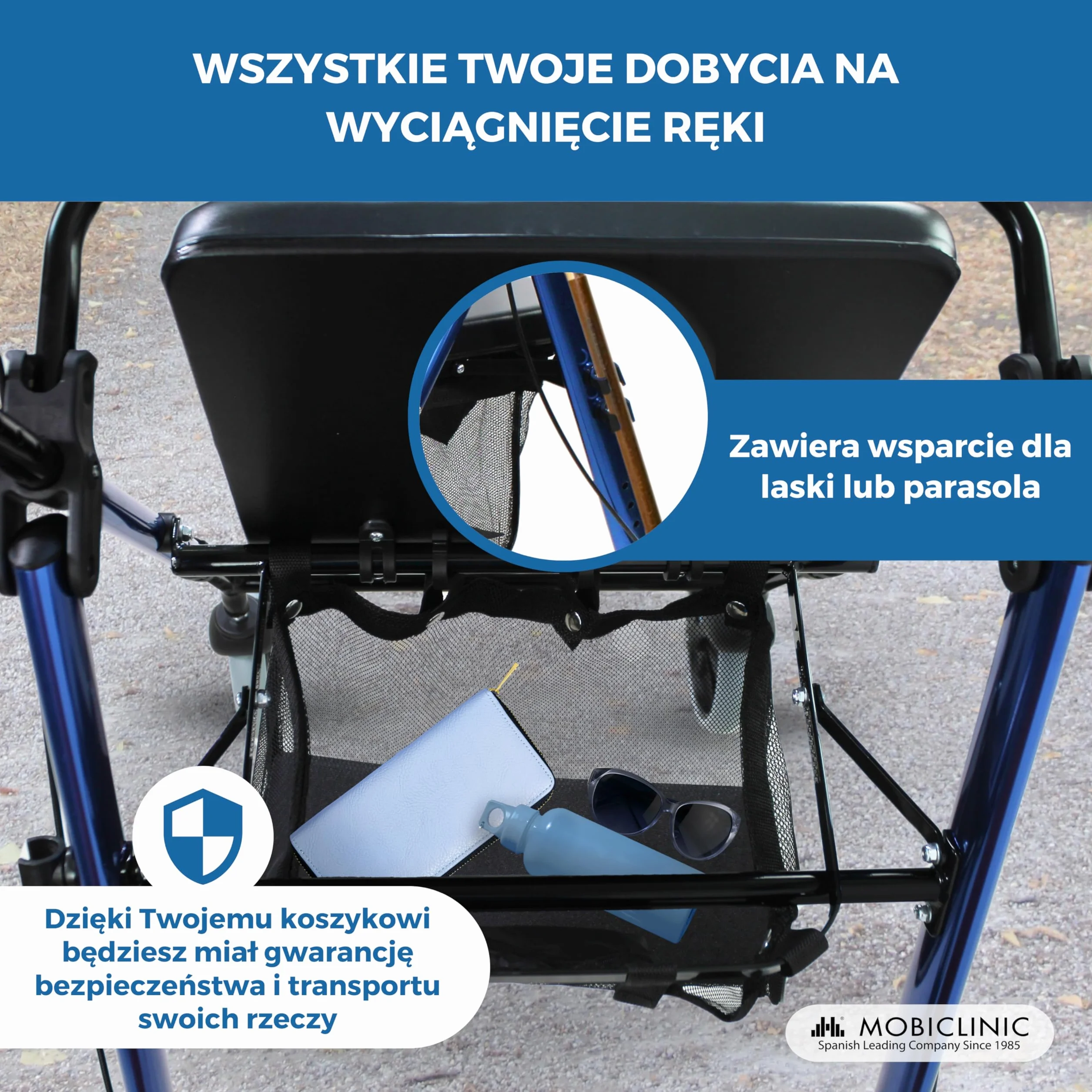 Mobiclinic Rollator Składany Regulowany 4 Koła Niebieski