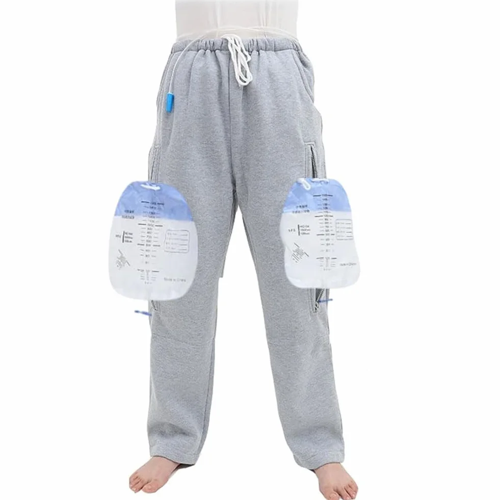 Spodnie Z Workiem Na Nogę Do Cewnika, Na Nietrzymanie Moczu, Nefrostomii, Unisex, Szary, Rozmiar L