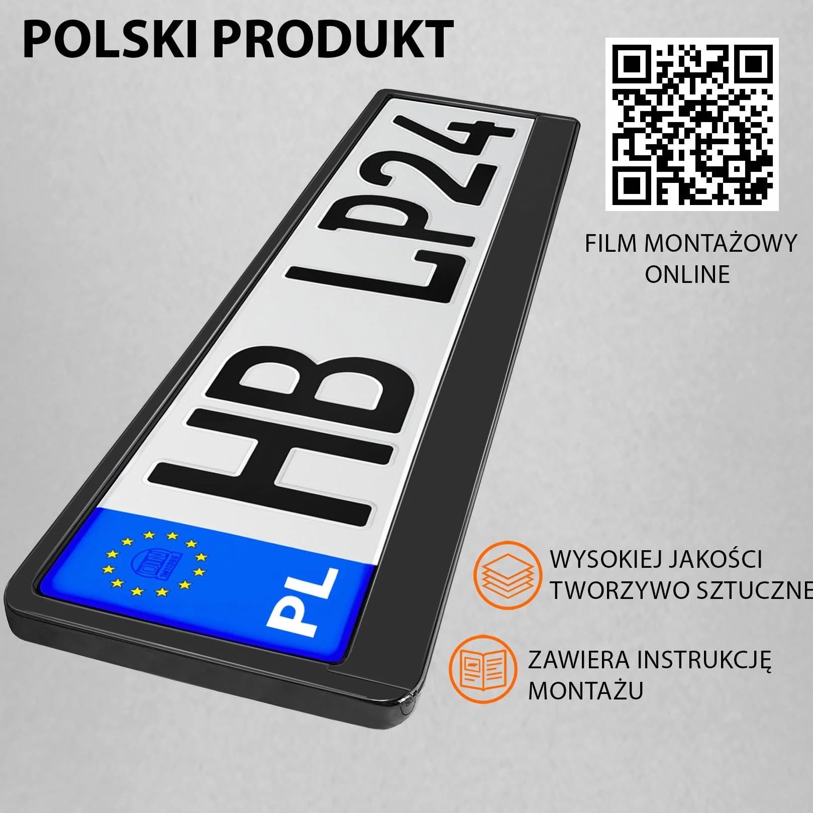 2x Uchwyt tablicy rejestracyjnej - trwały i bezpieczny - 8 śrub - czarny - 520x110 mm - Ramka do tablic rejestracyjnych - pasuje do każdego samochodu - dla polskich tablic PL - uniwersalne mocowanie